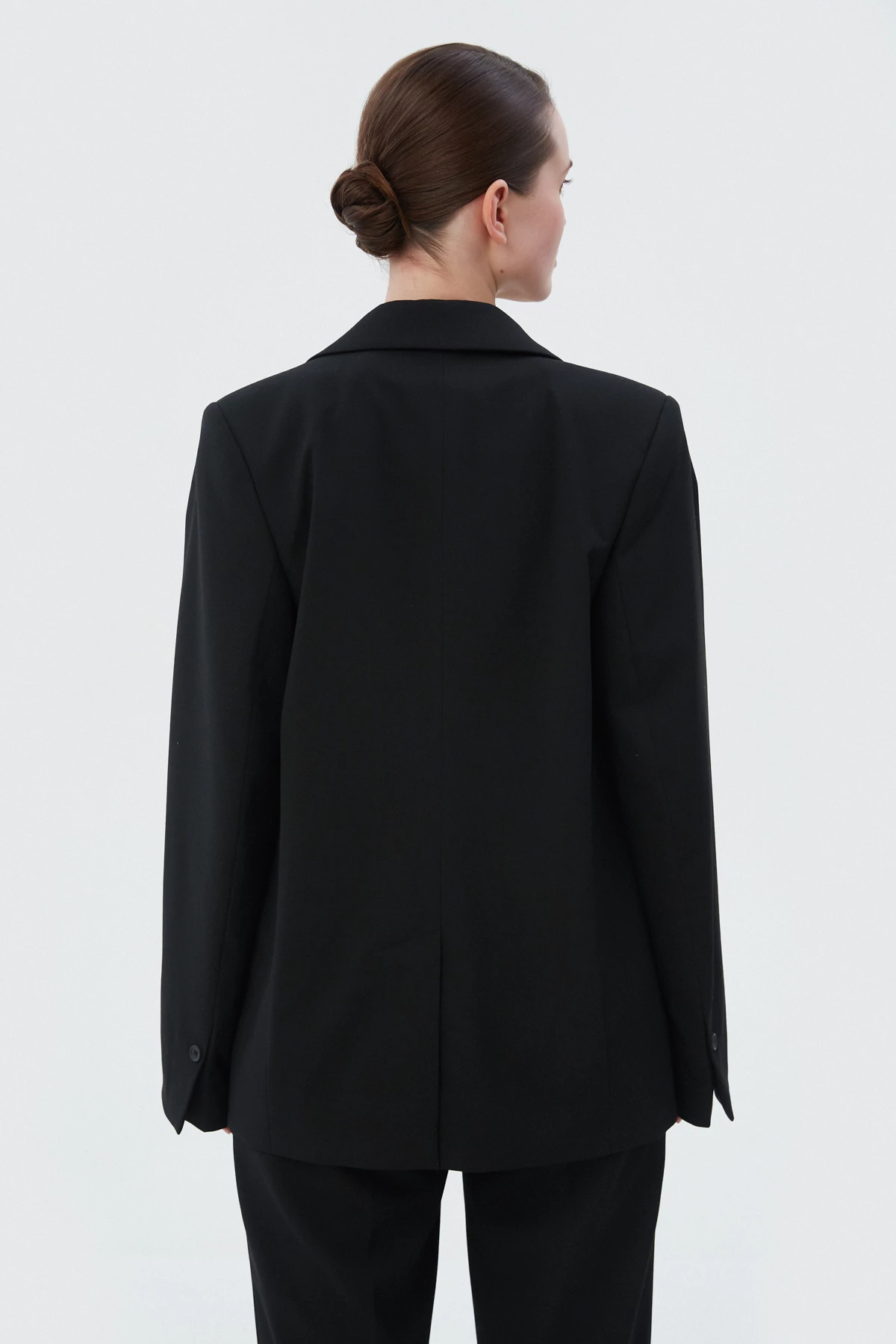 Black double-breasted straight-cut jacket with viscose, photo 3