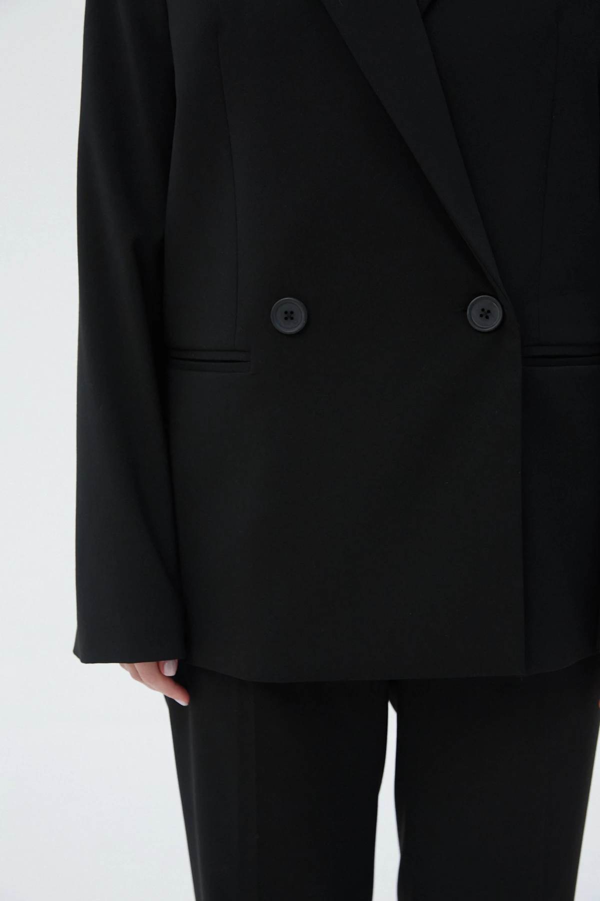 Black double-breasted straight-cut jacket with viscose, photo 6