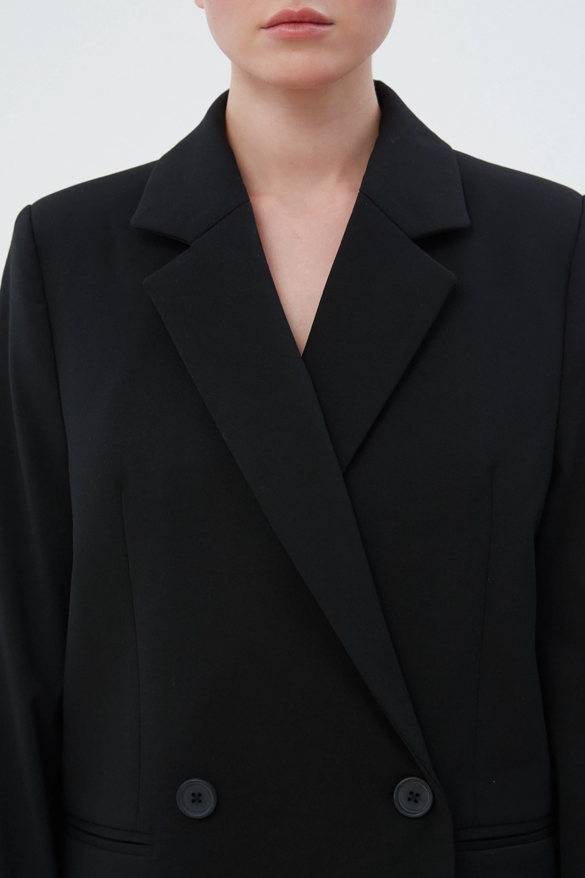 Black double-breasted straight-cut jacket with viscose, photo 7