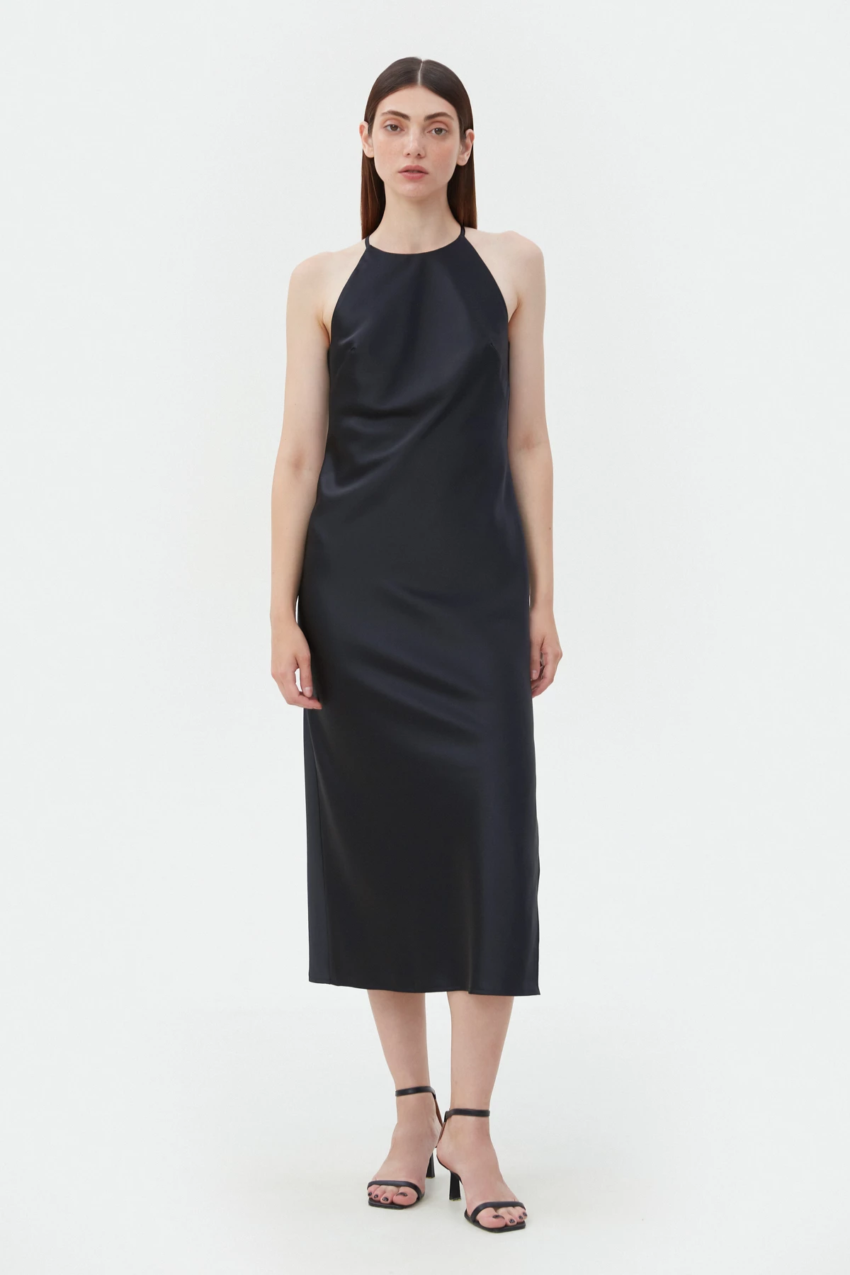 Сукня-комбінація зі щільного сатину чорного кольору, фото 2