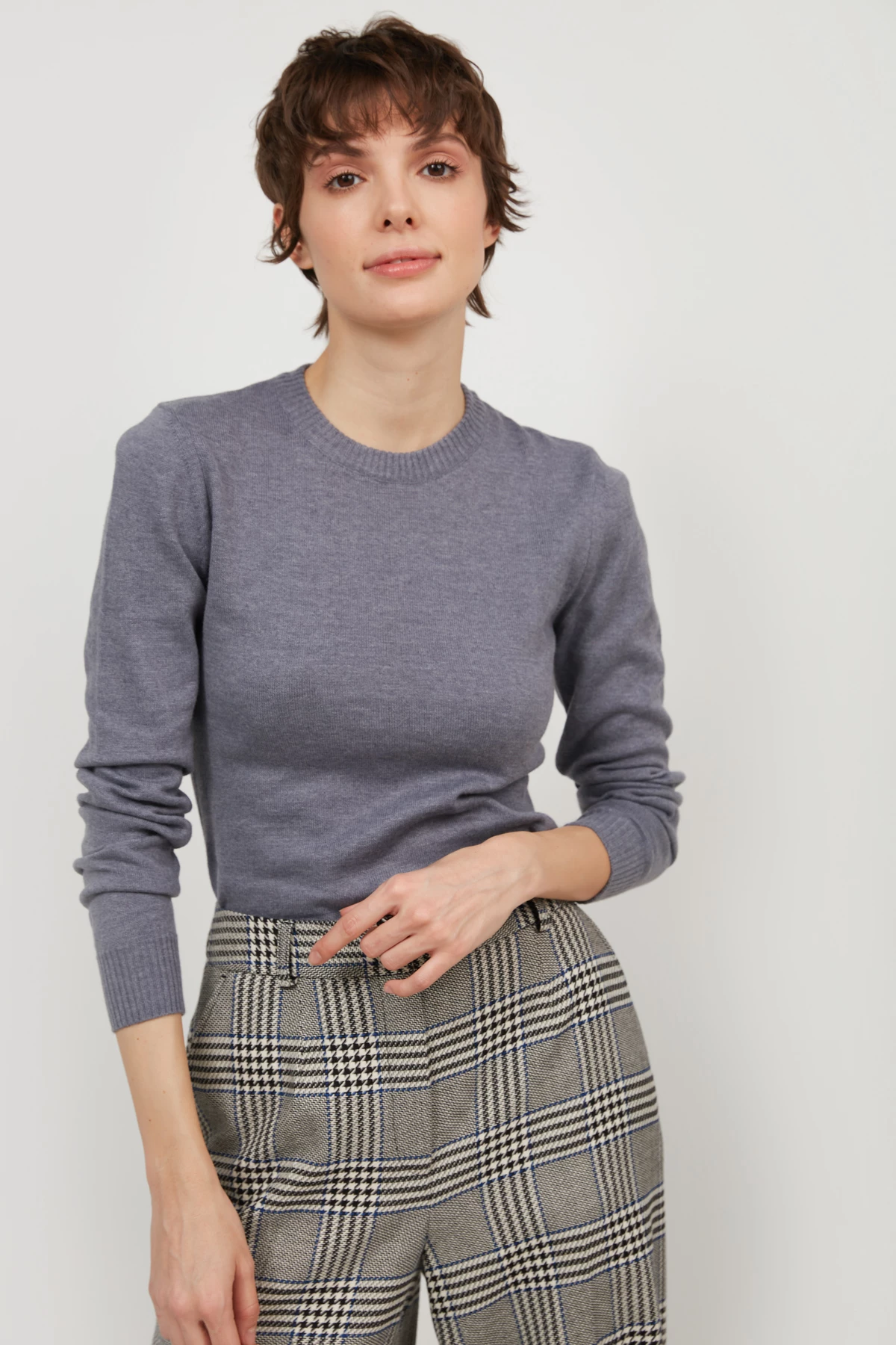 Knitted gray jumper with cotton, photo 4