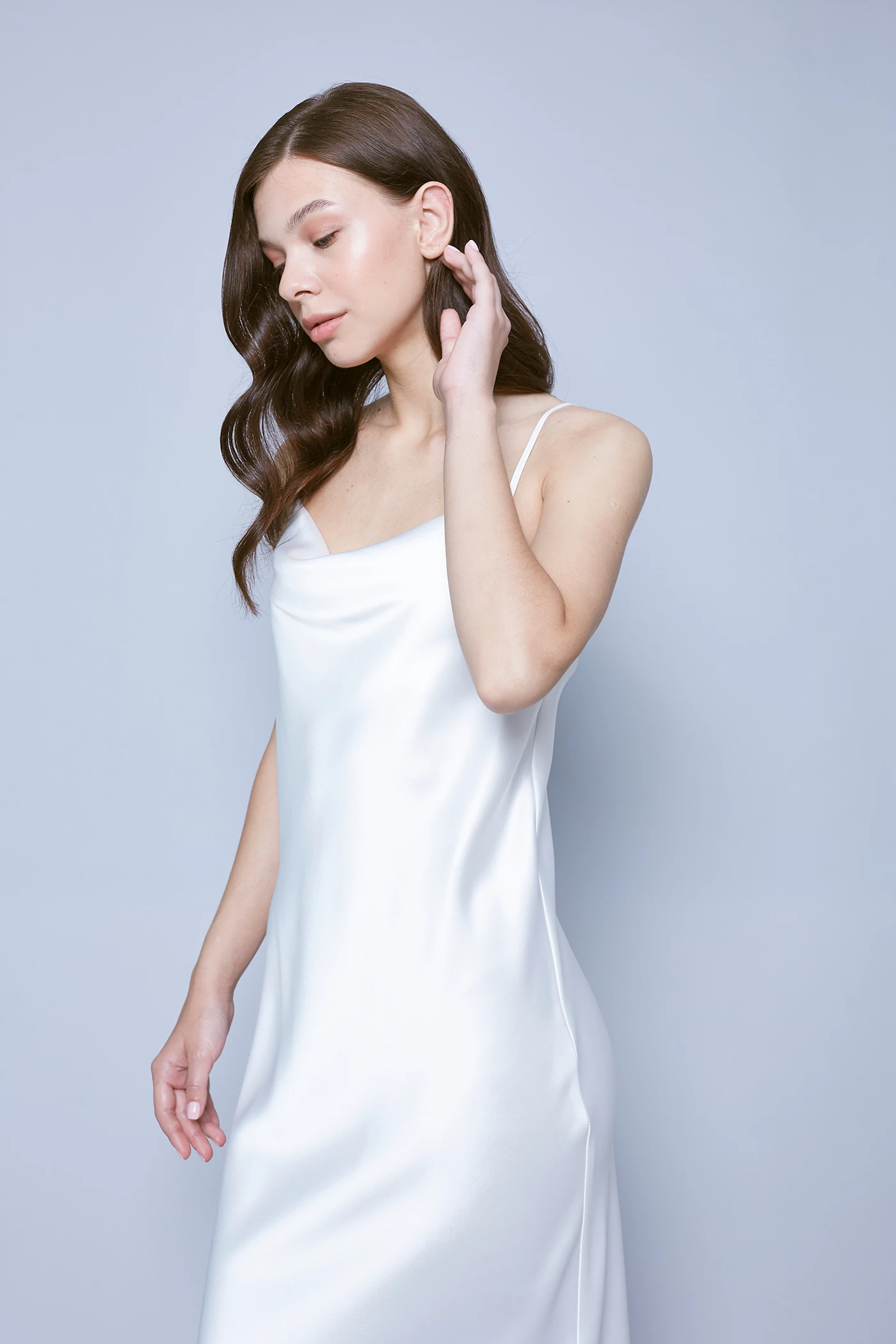 Milk midi slip dress with draped neckline , photo 1
