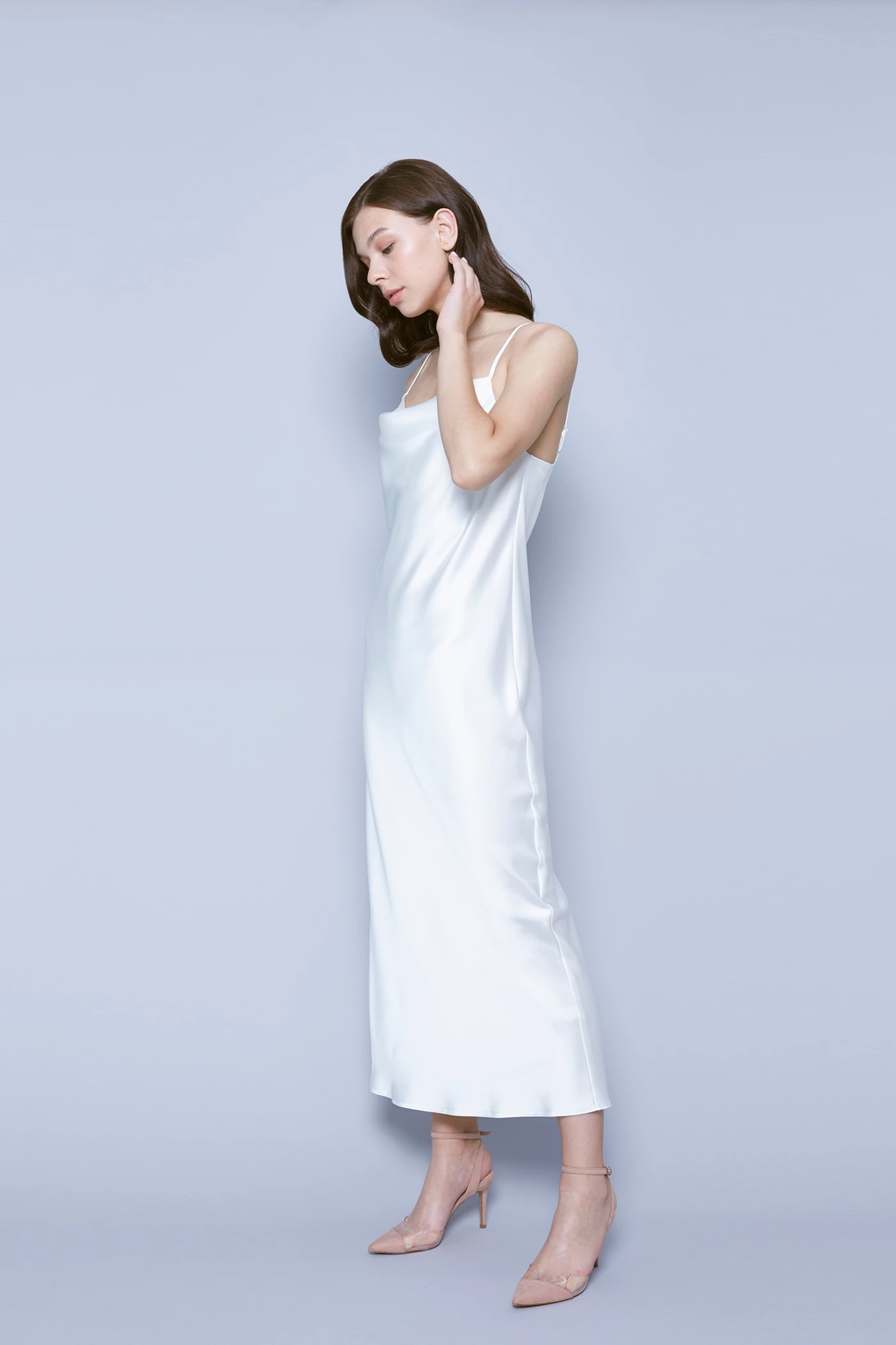 Milk midi slip dress with draped neckline , photo 3