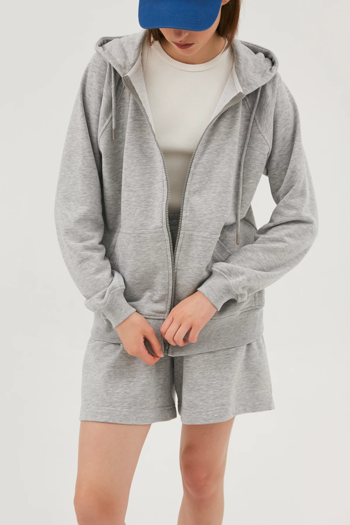 Grey melange zip jersey hoodie, photo 2