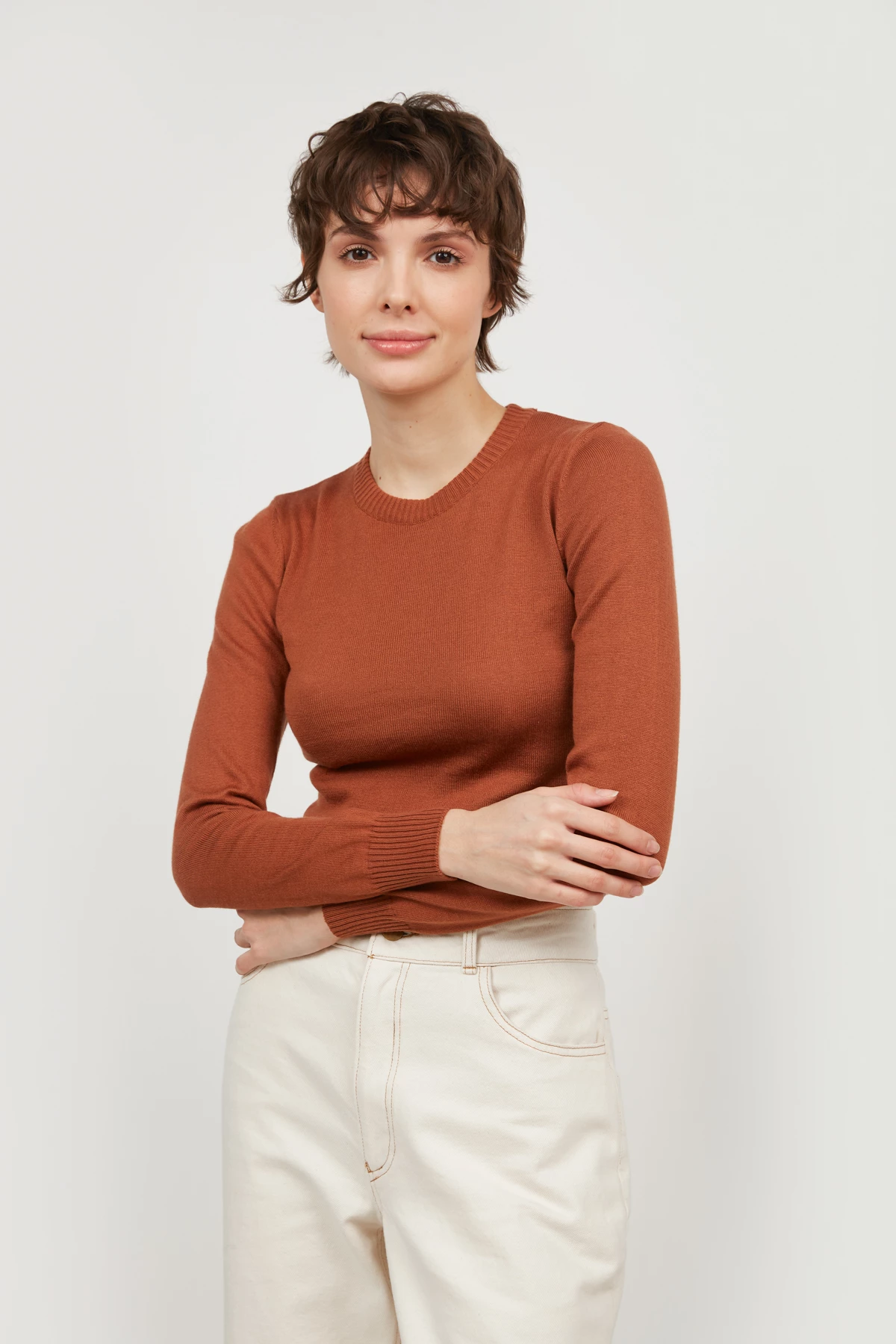 Knitted  terracotta jumper with cotton, photo 3