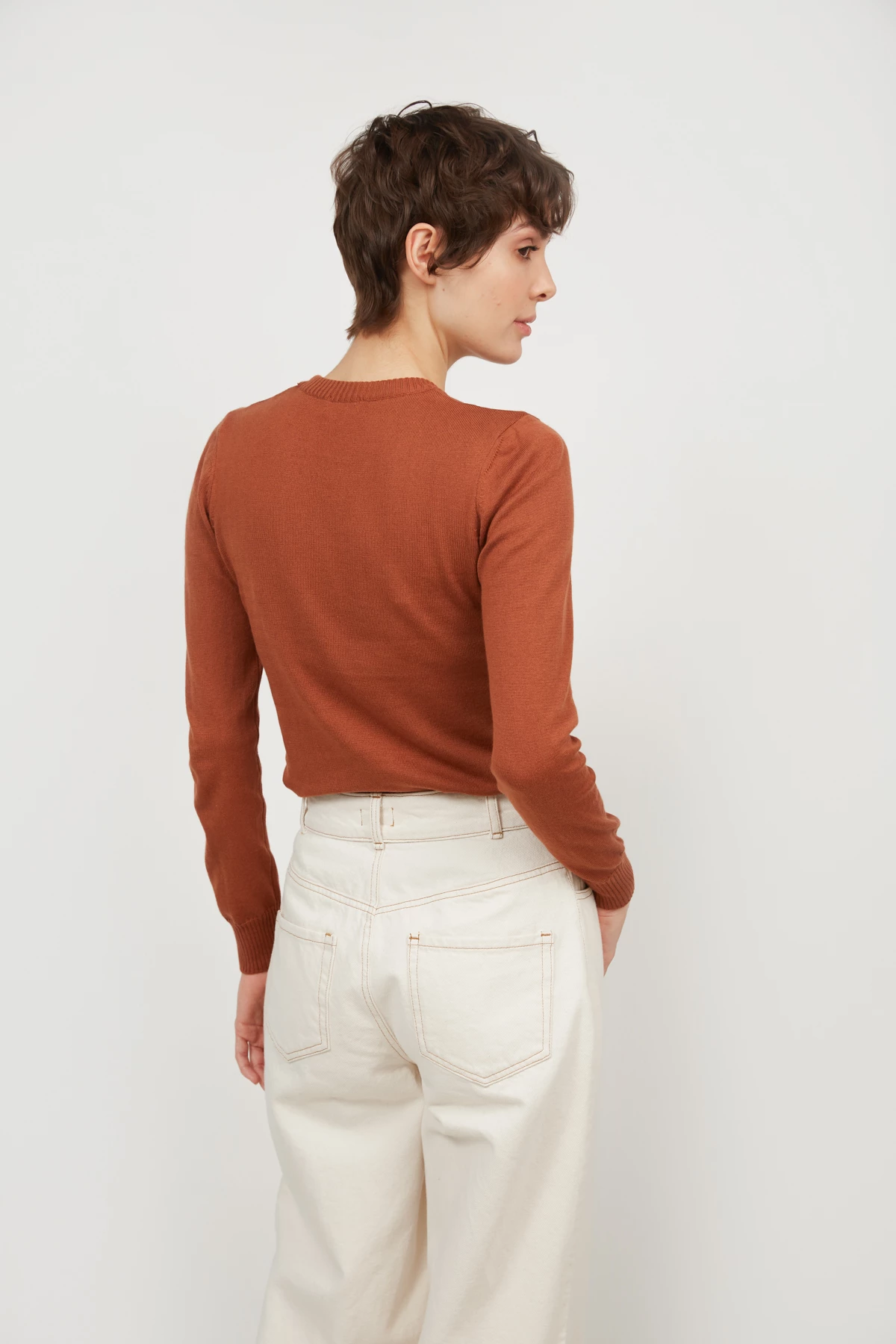 Knitted  terracotta jumper with cotton, photo 4