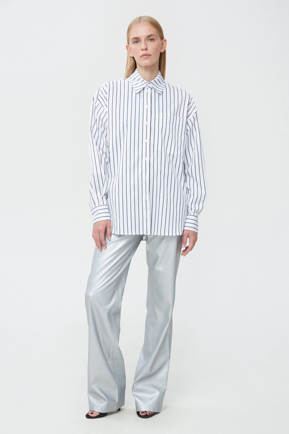 White-grey striped cotton shirt, photo 1