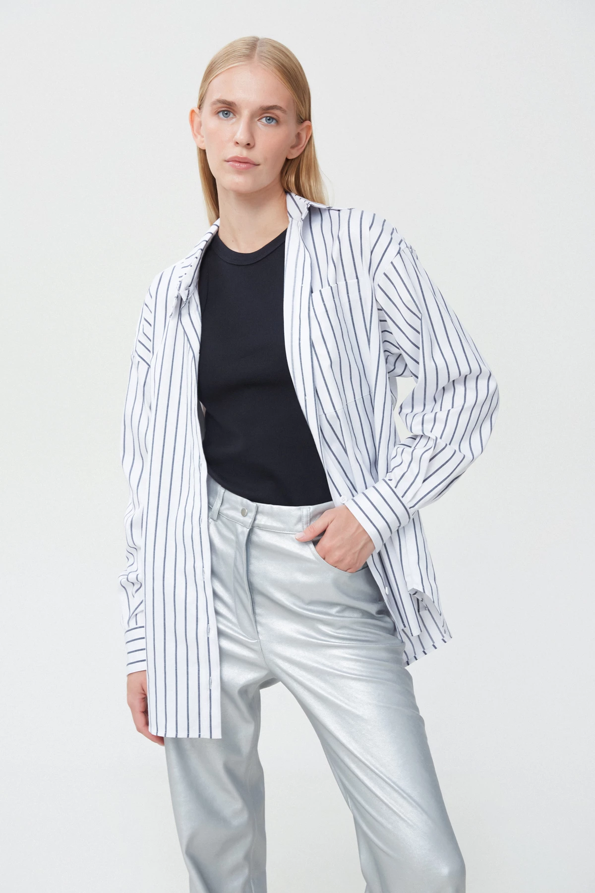 White-grey striped cotton shirt, photo 3