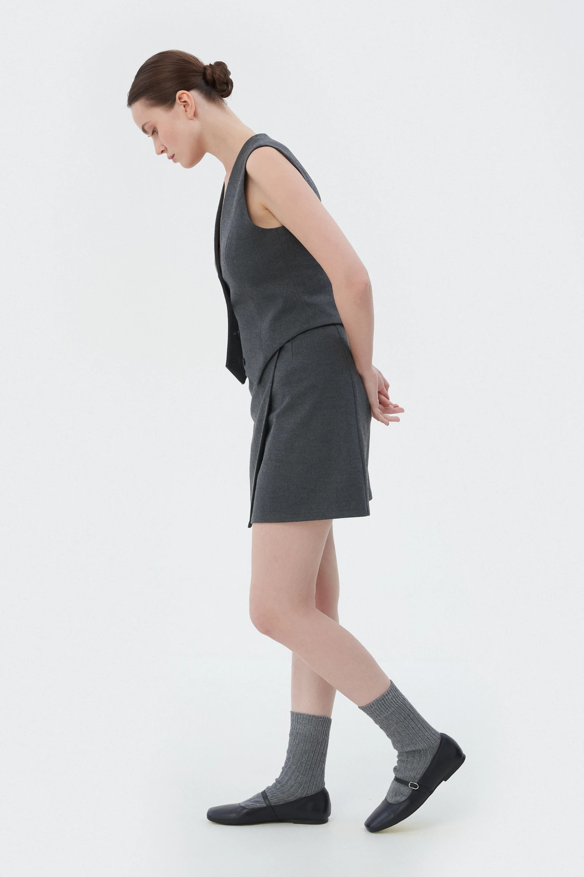 Short gray trapeze skirt with wool, photo 5