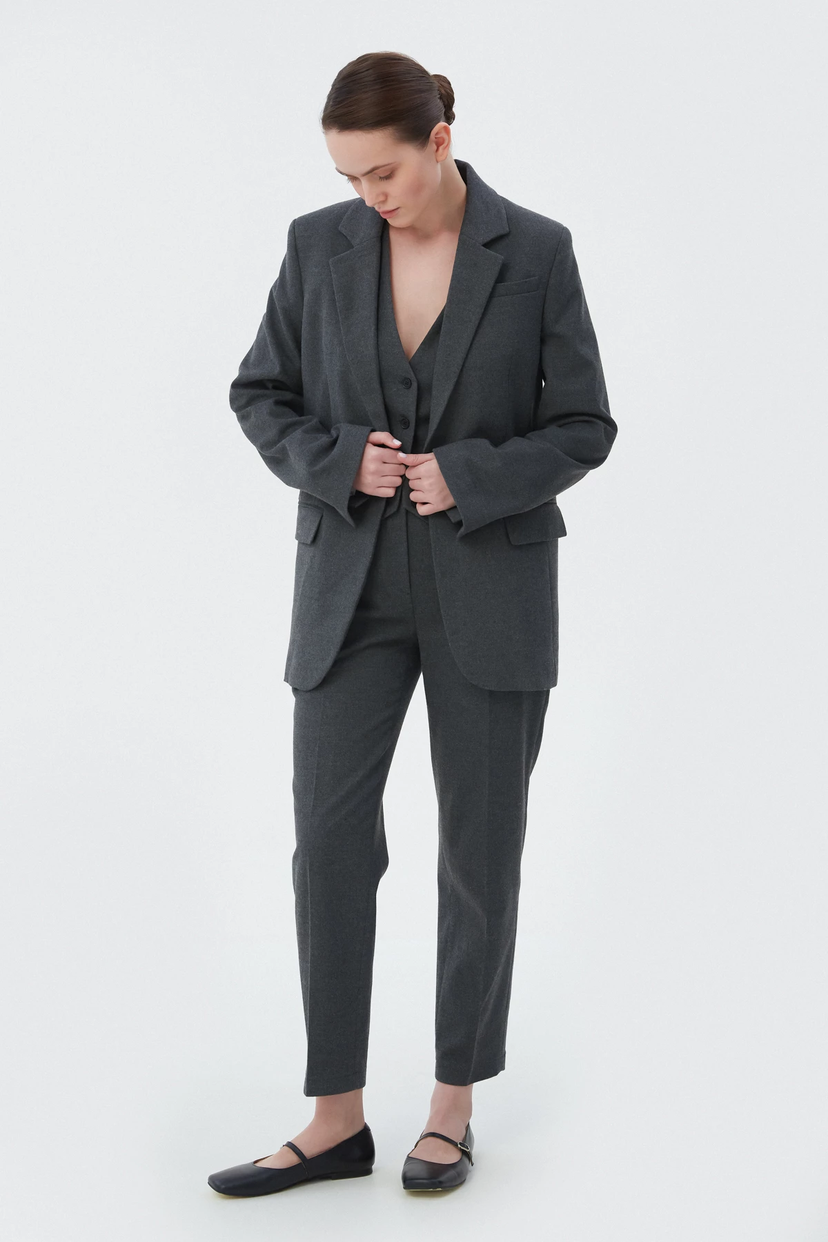Класичні вкорочені штани сірого кольору з вовною, фото 3