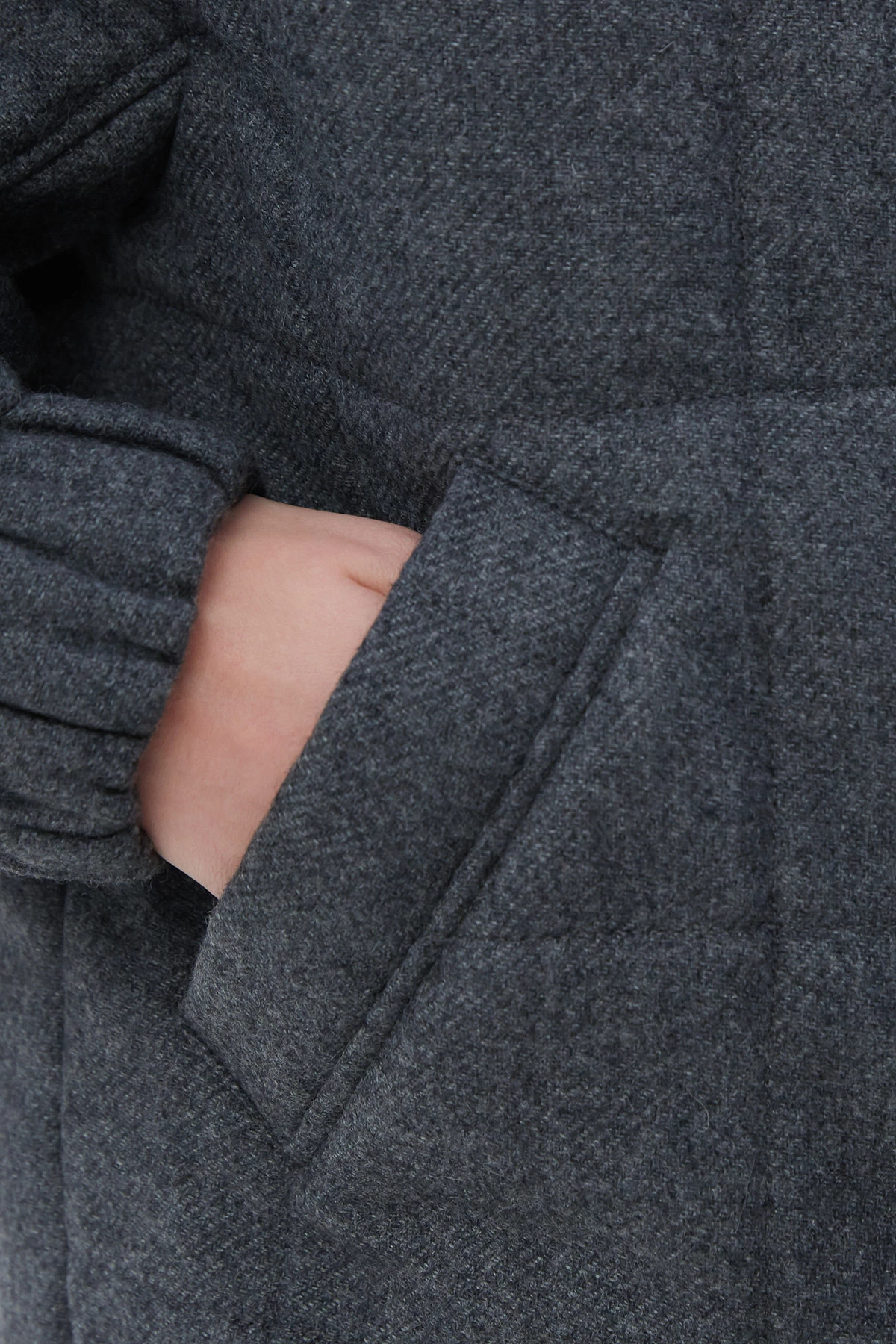Dark gray coat fabric bomber jacket with wool, photo 7