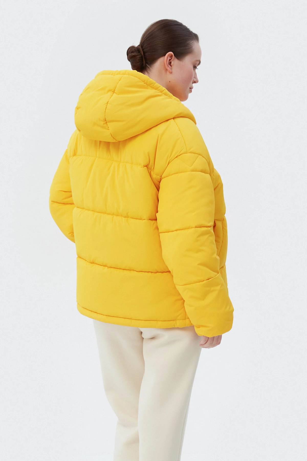 Жовта стьобана куртка з утеплювачем екопух, фото 4