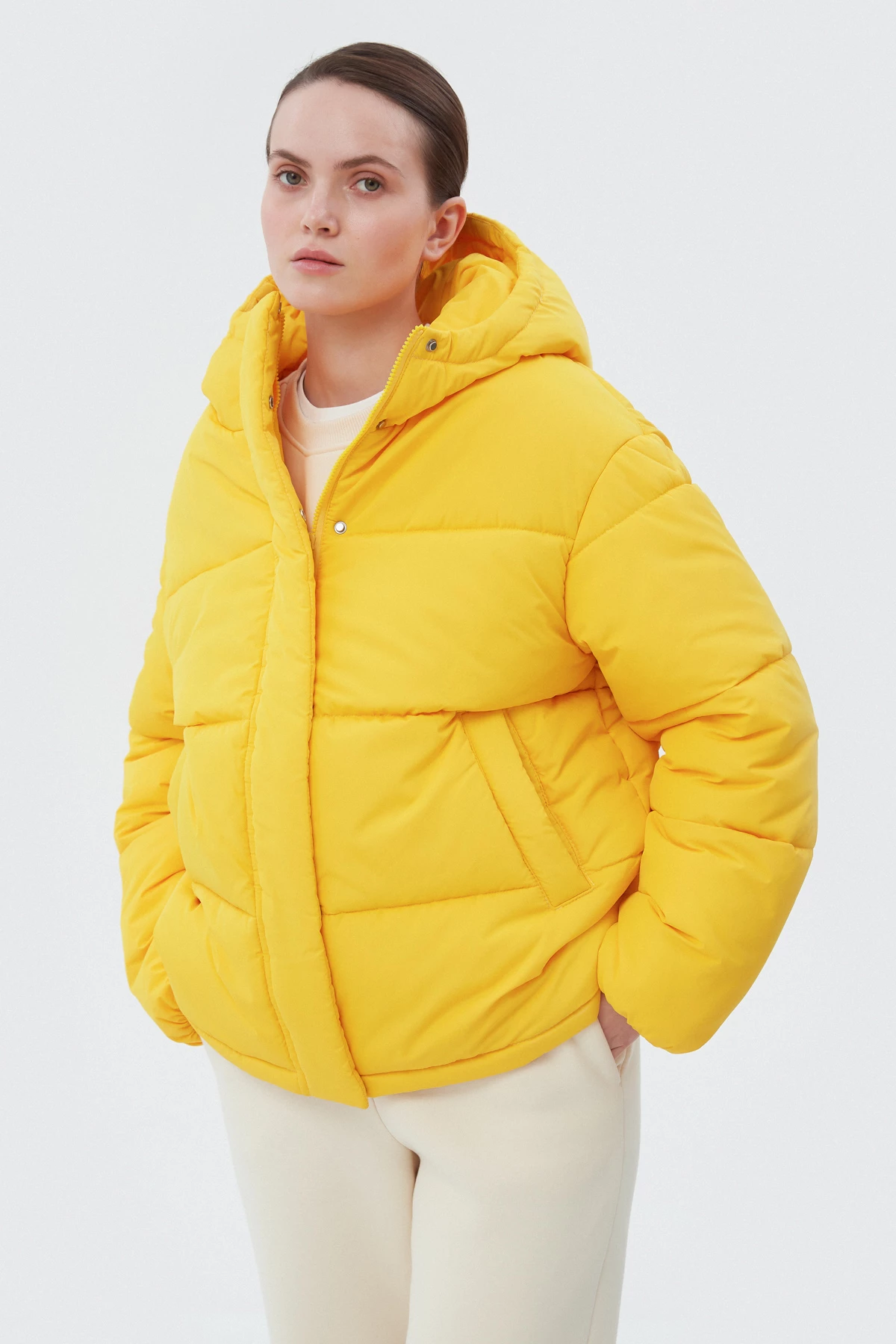 Yellow quilted jacket with eco-down, photo 6