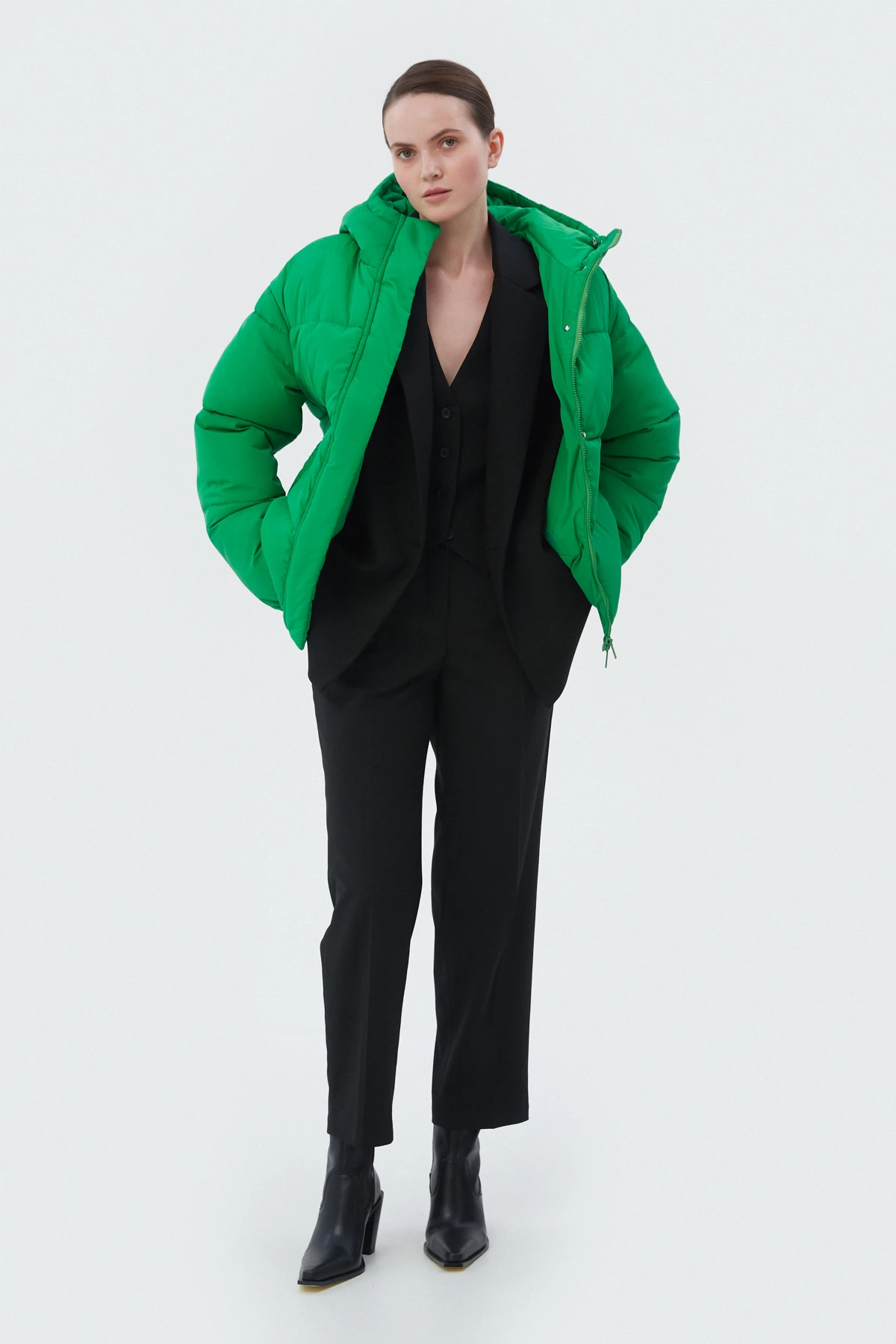 Green quilted jacket with eco-down, photo 1