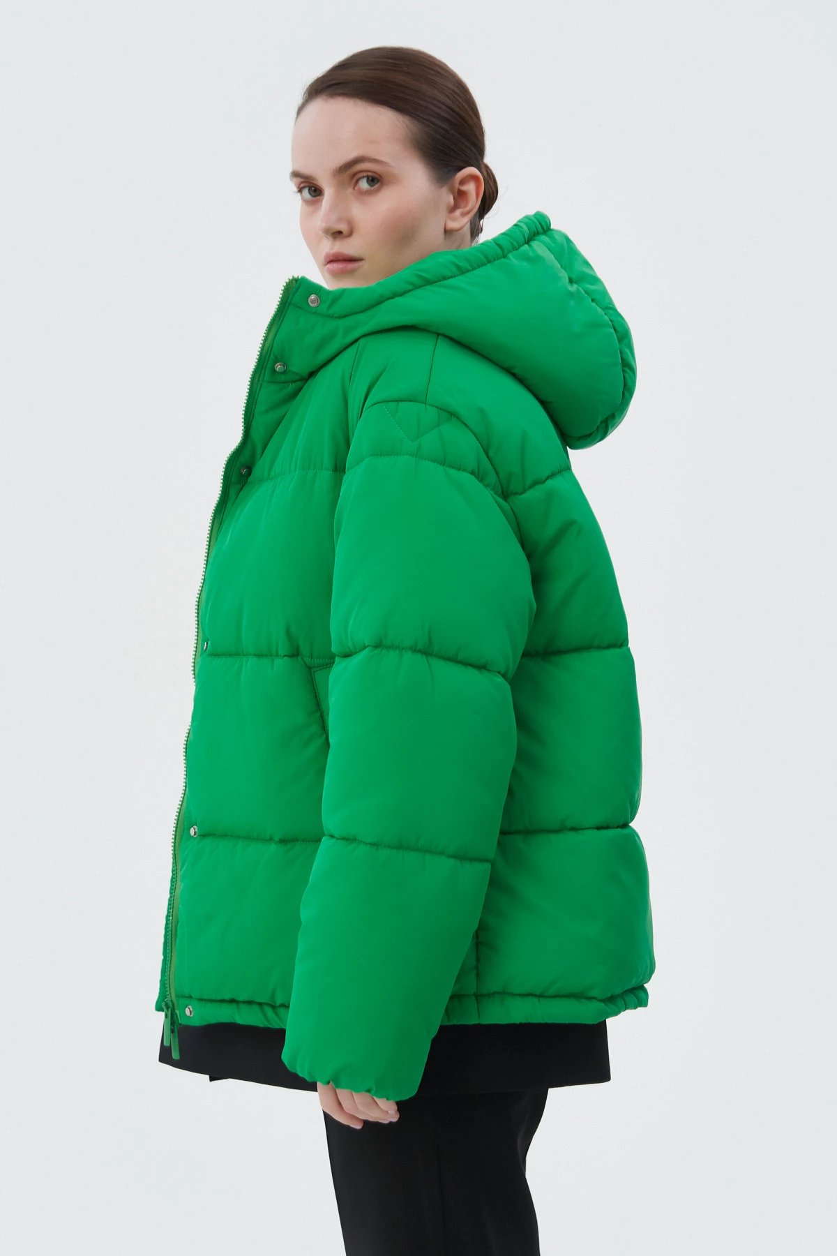 Зелена стьобана куртка з утеплювачем екопух, фото 4