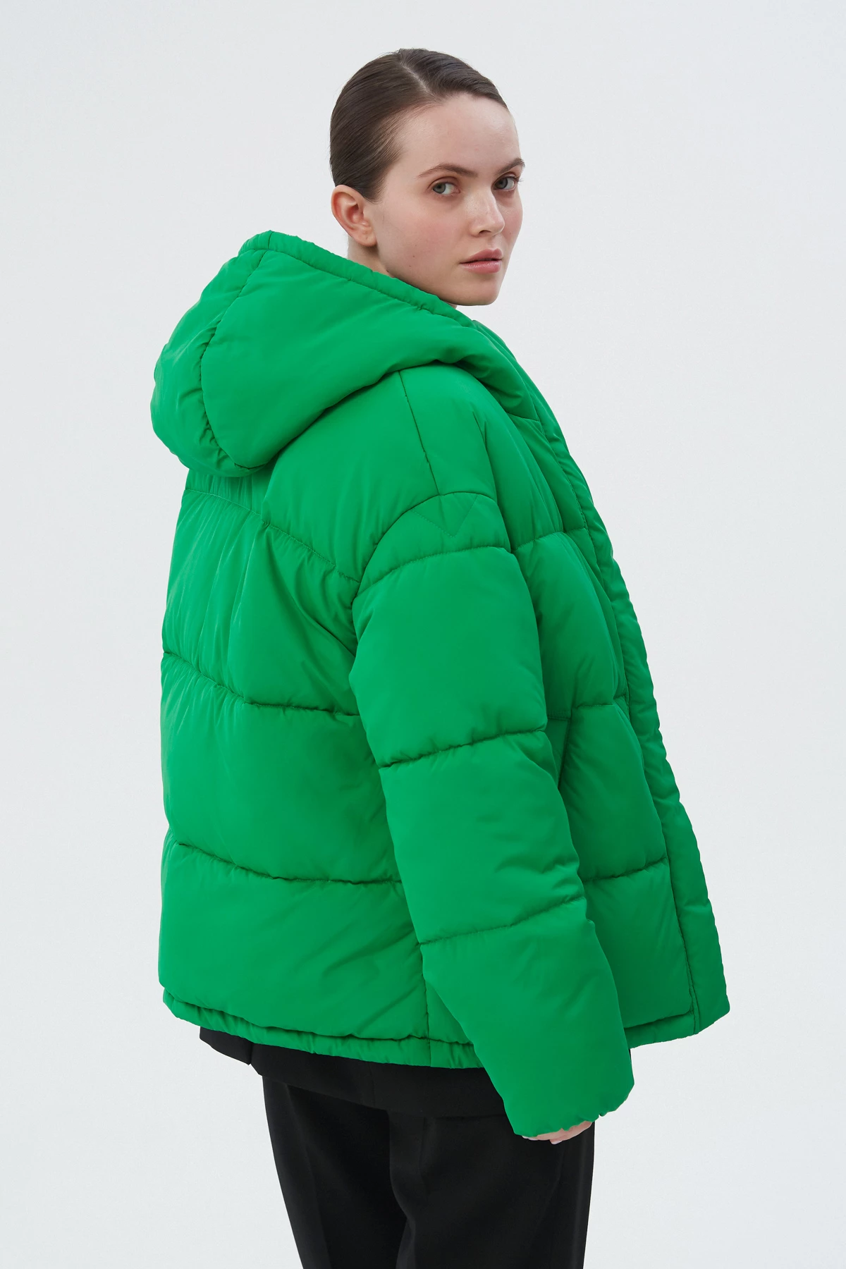 Зелена стьобана куртка з утеплювачем екопух, фото 5
