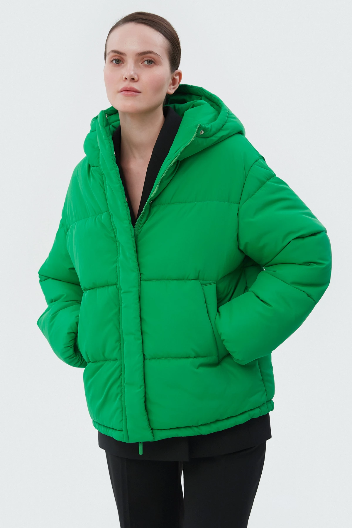 Зелена стьобана куртка з утеплювачем екопух, фото 6
