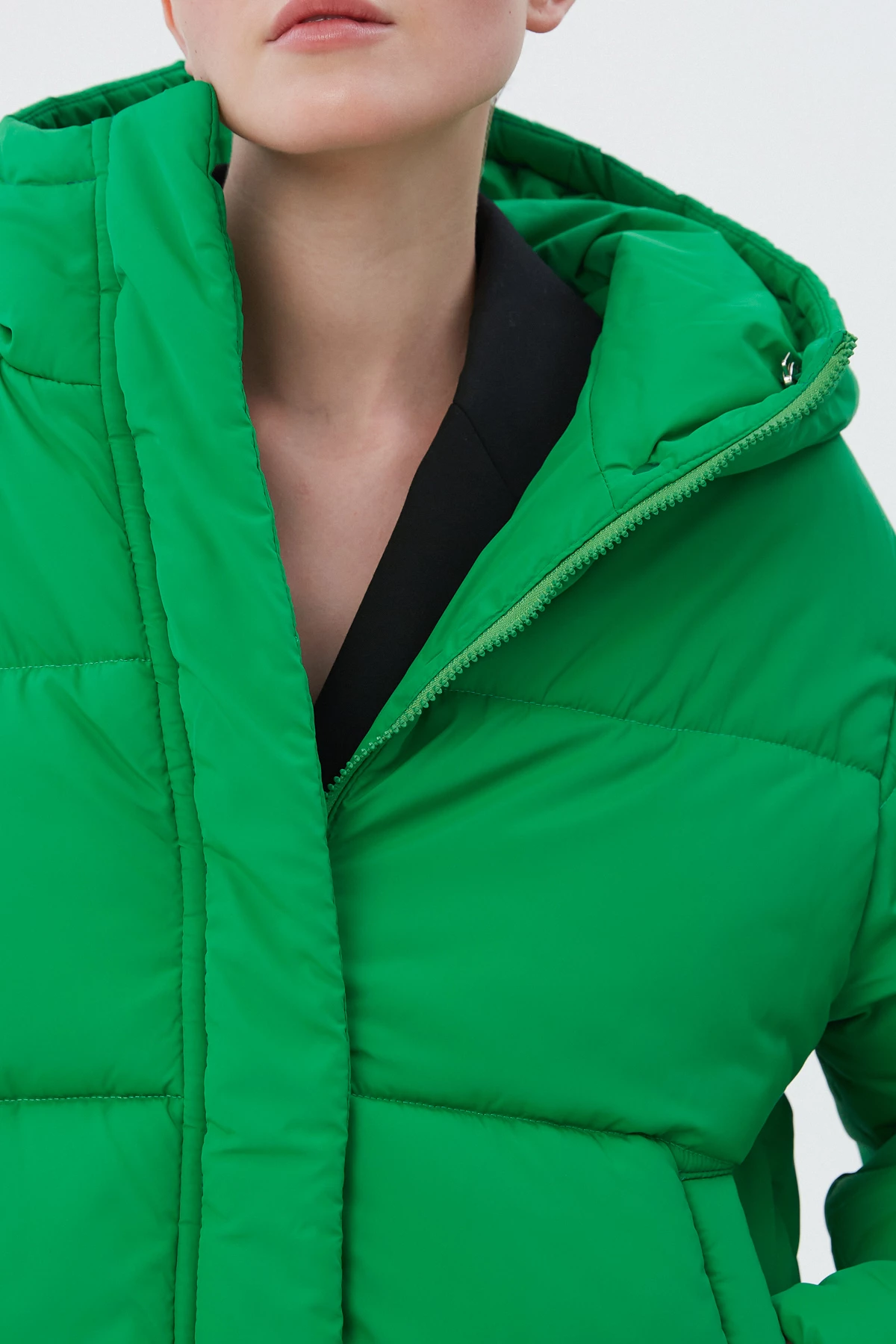 Зелена стьобана куртка з утеплювачем екопух, фото 7