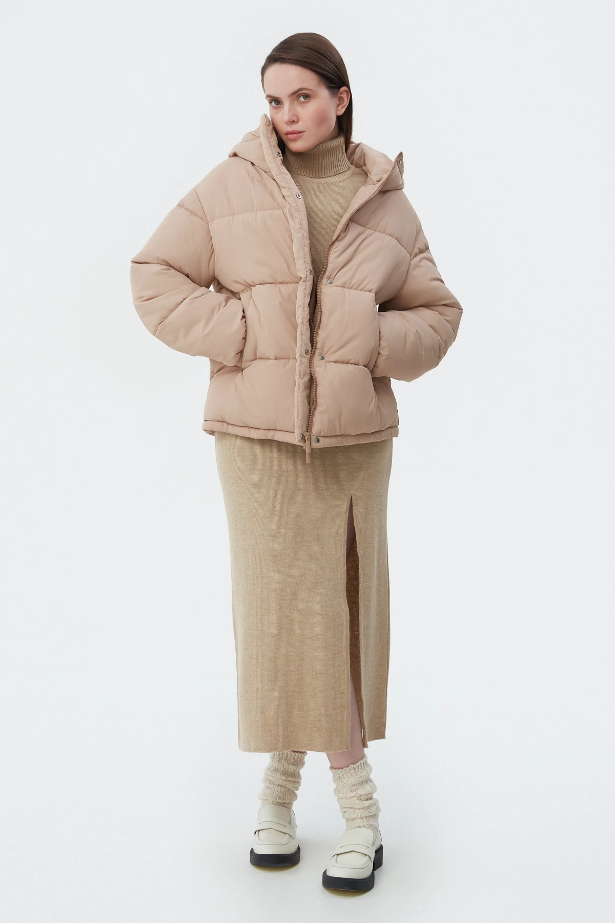 Beige quilted jacket with eco-down, photo 1