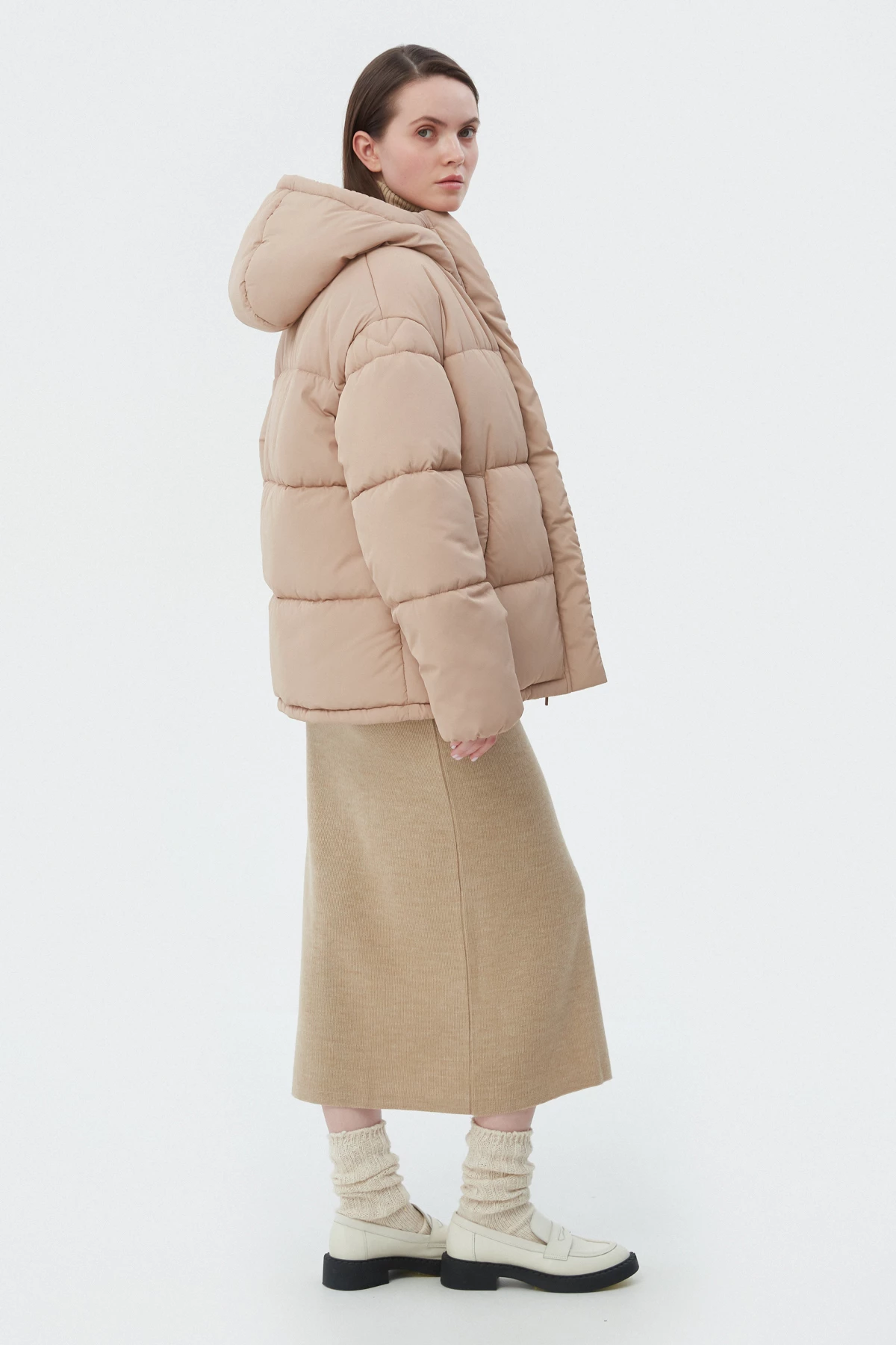 Beige quilted jacket with eco-down, photo 4