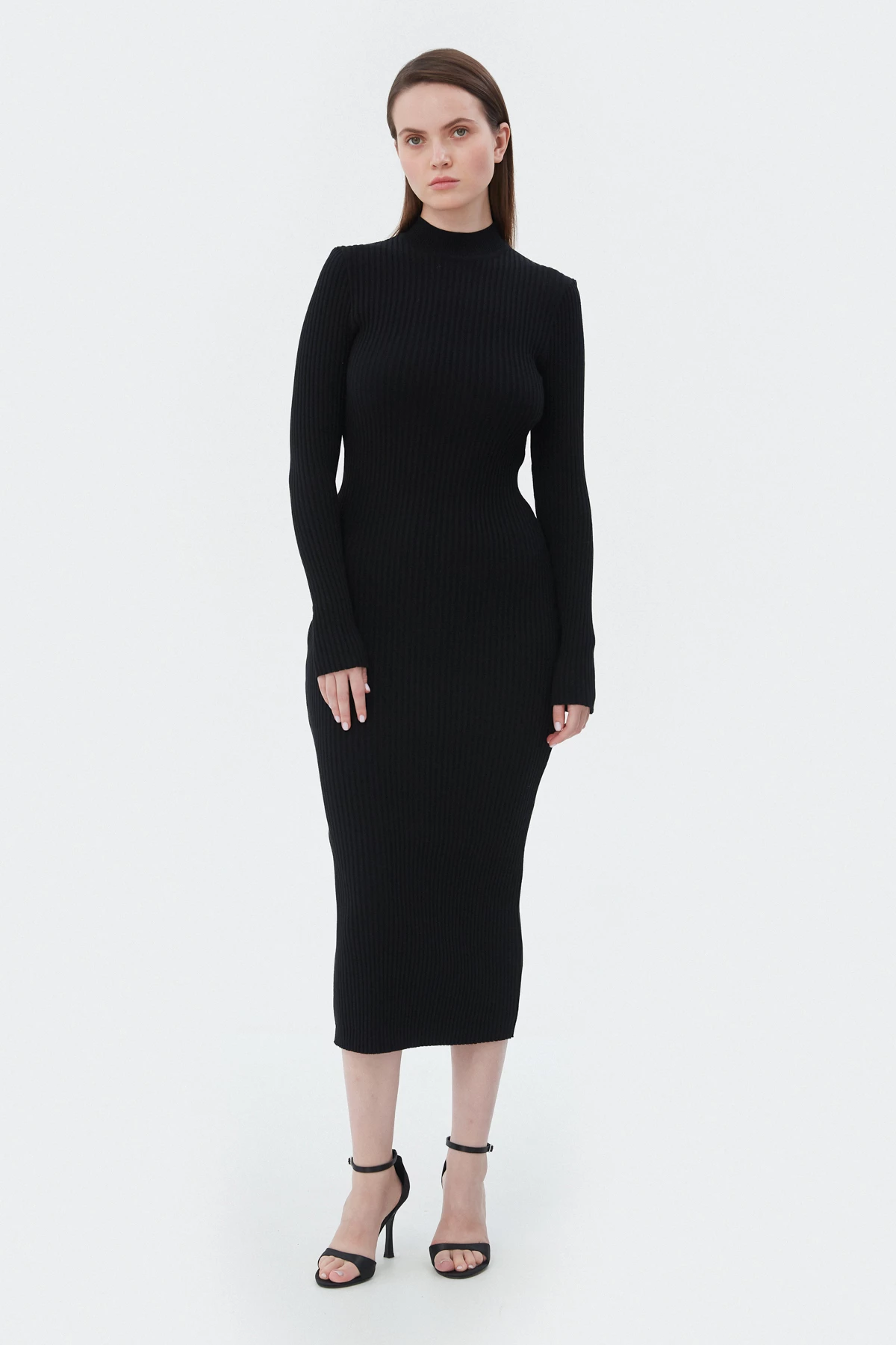 Чорна в'язана сукня міді в рубчик з віскозою, фото 5