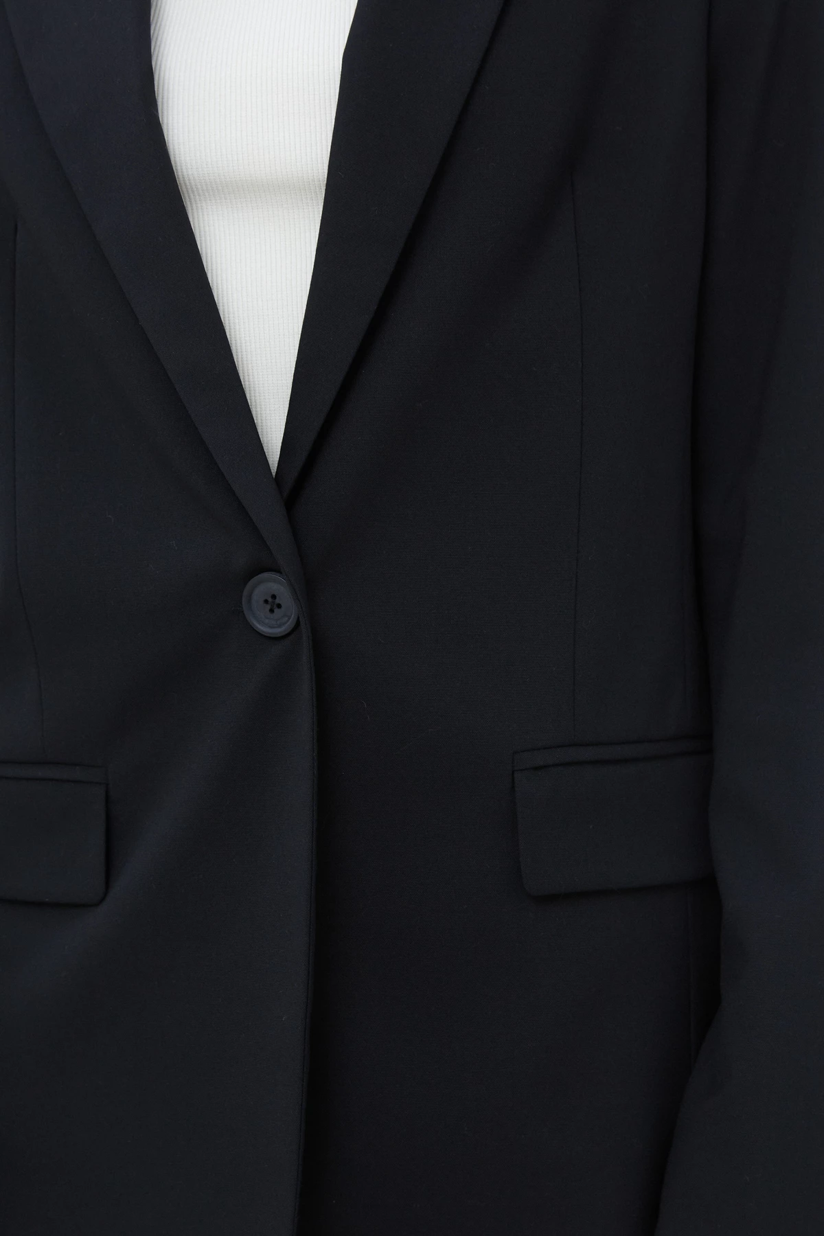 Черный однобортный прямой жакет из костюмной ткани с вискозой, фото 6