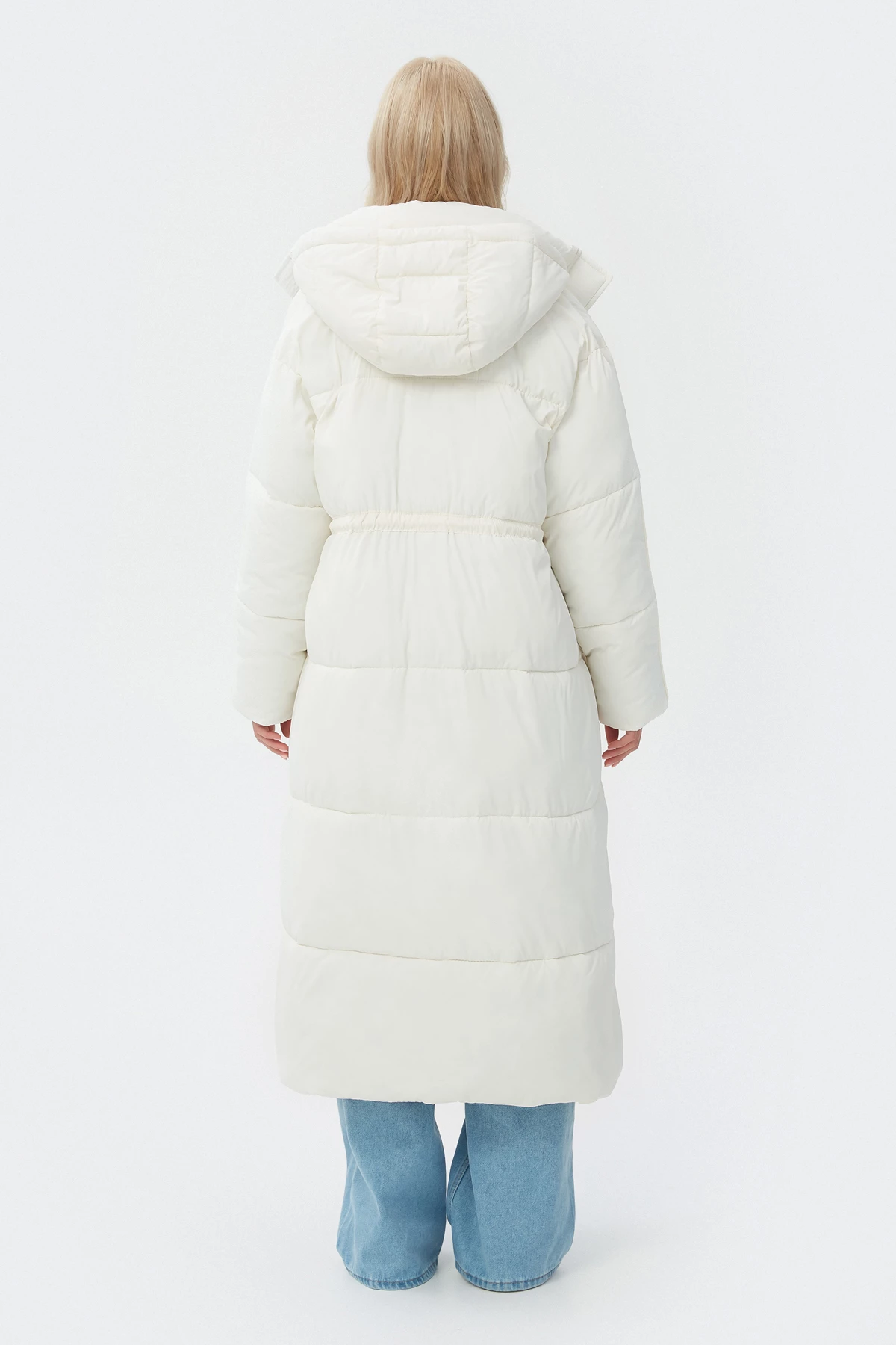 Milky long quilted coat with waist line accent, photo 3