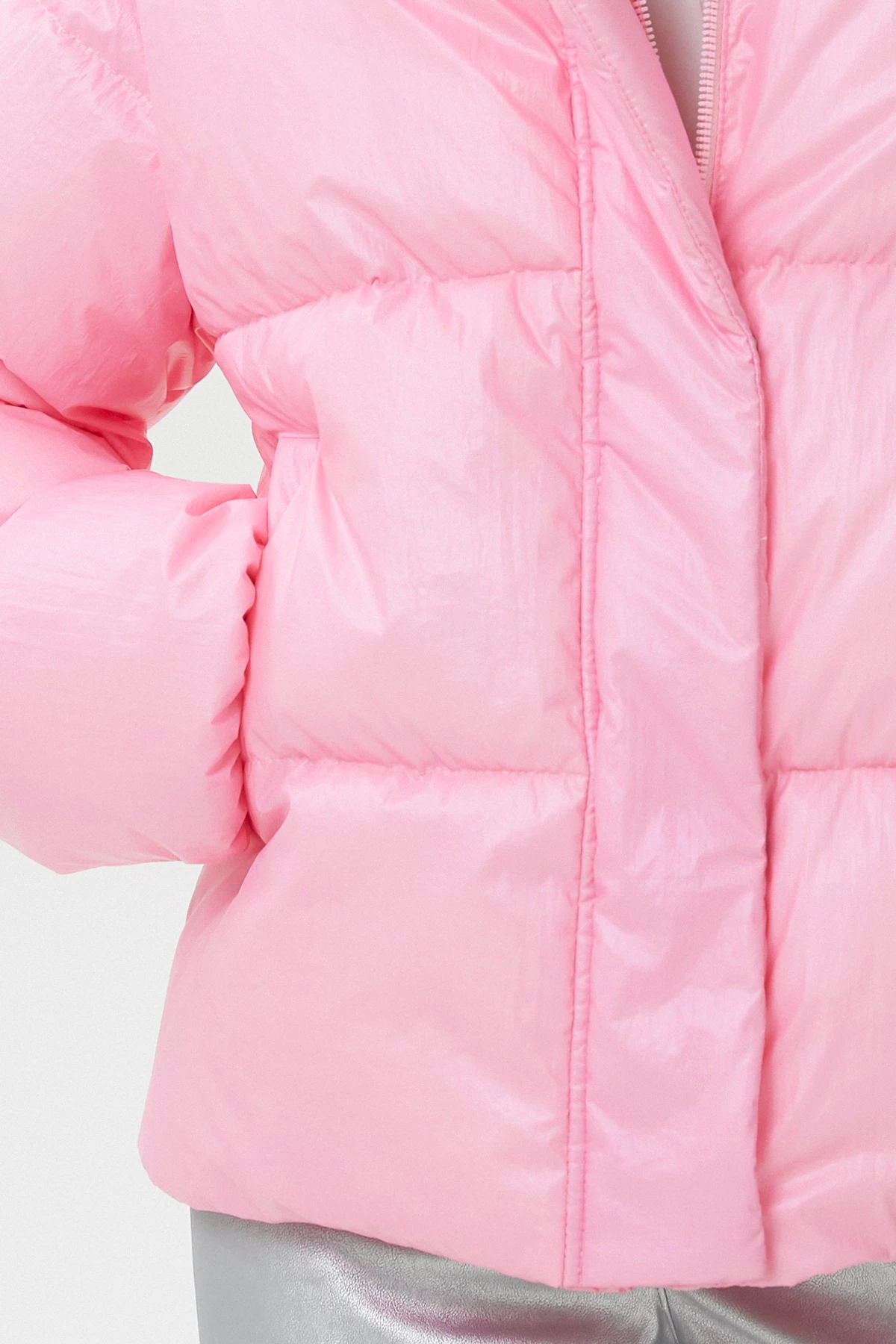 Ніжно-рожева укорочена куртка з утеплювачем екопух, фото 6