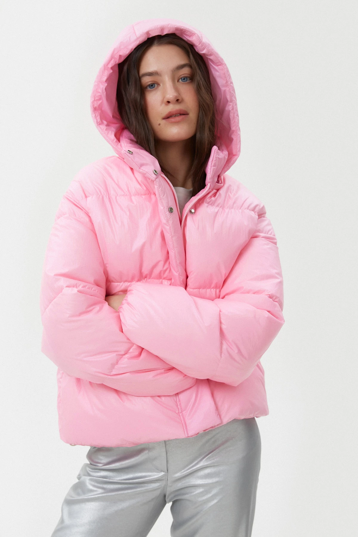 Soft pink cropped puffer jacket, photo 7