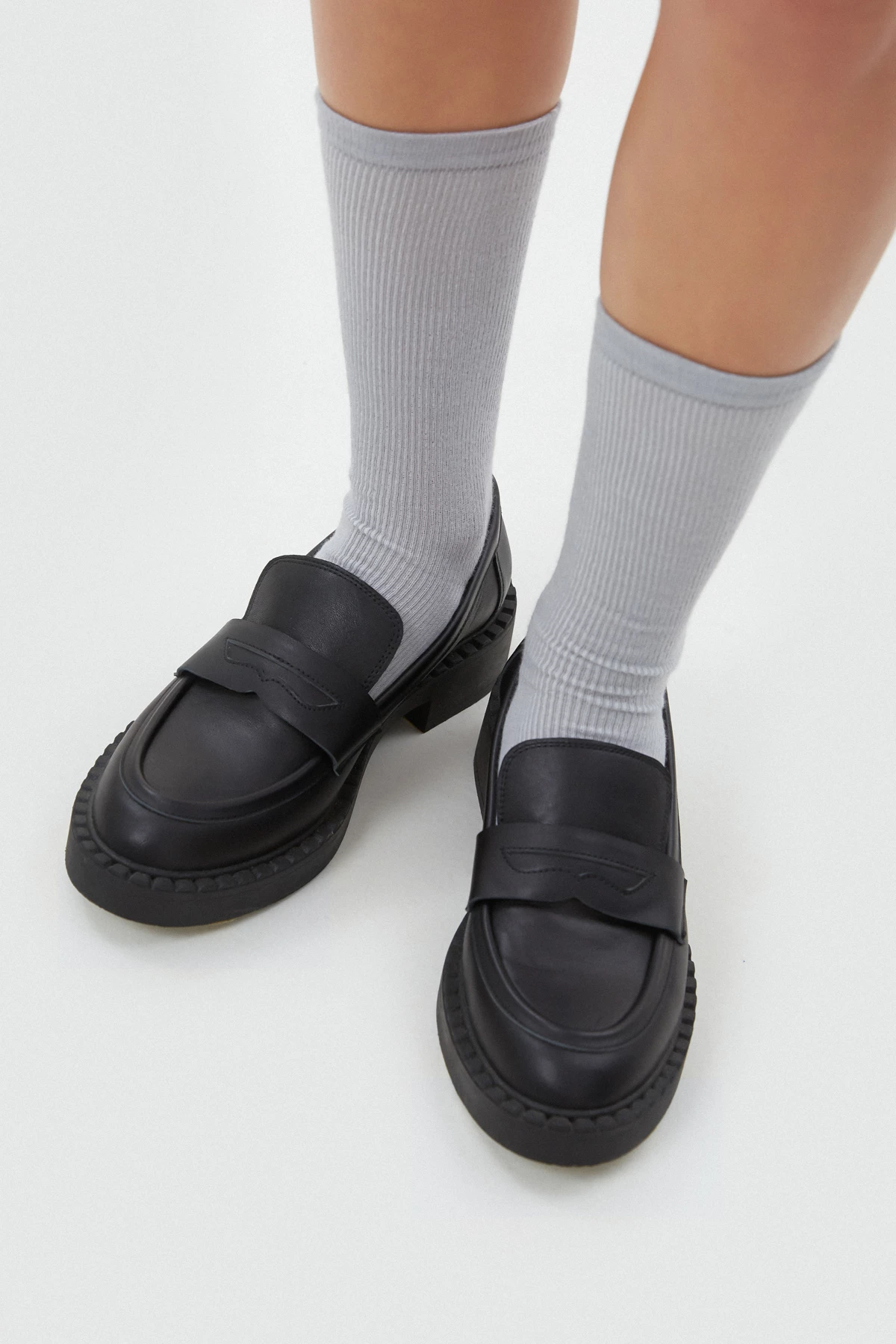 Сірі високі шкарпетки в рубчик з бавовни, фото 1