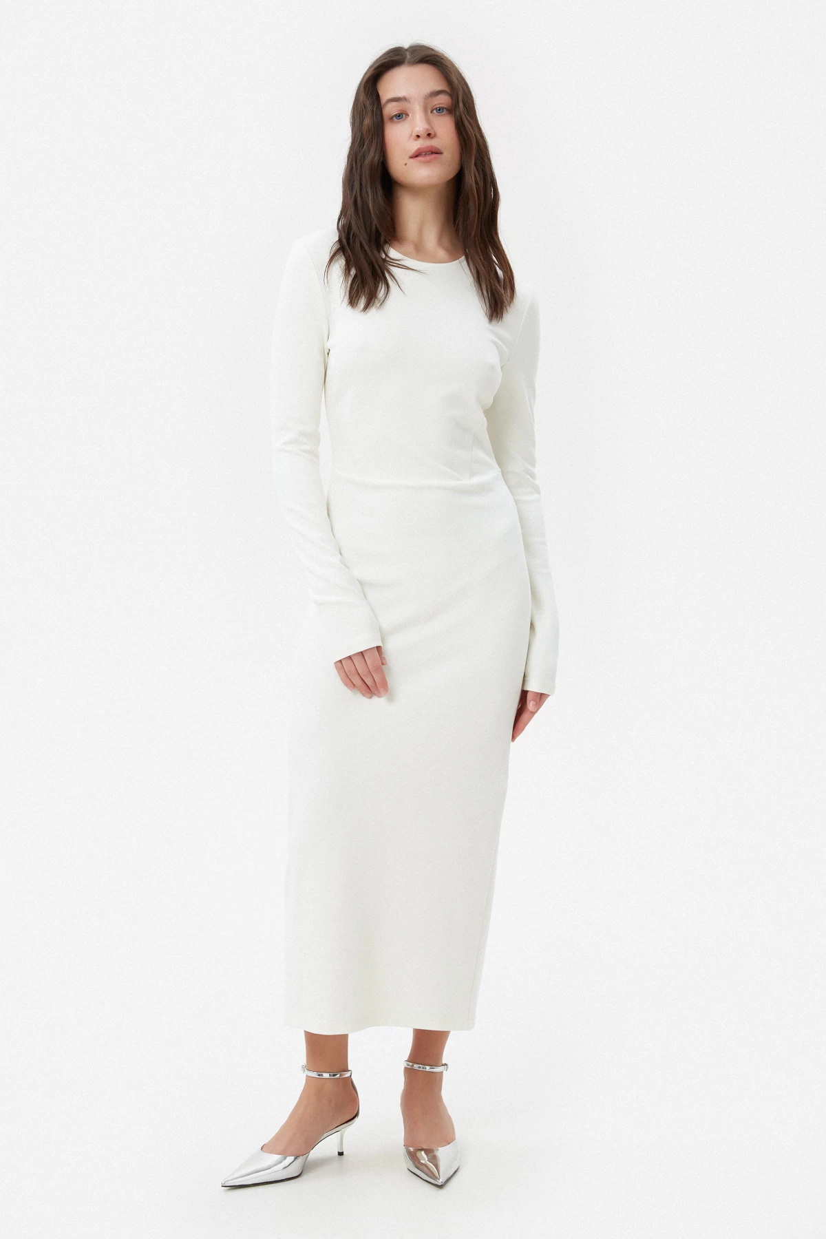 Молочна сукня-футляр міді зі щільного трикотажу з віскозою, фото 2