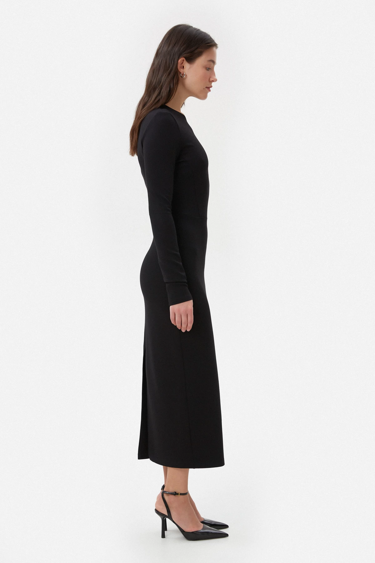 Black midi bodycon dress of dense knitwear with viscose, photo 3