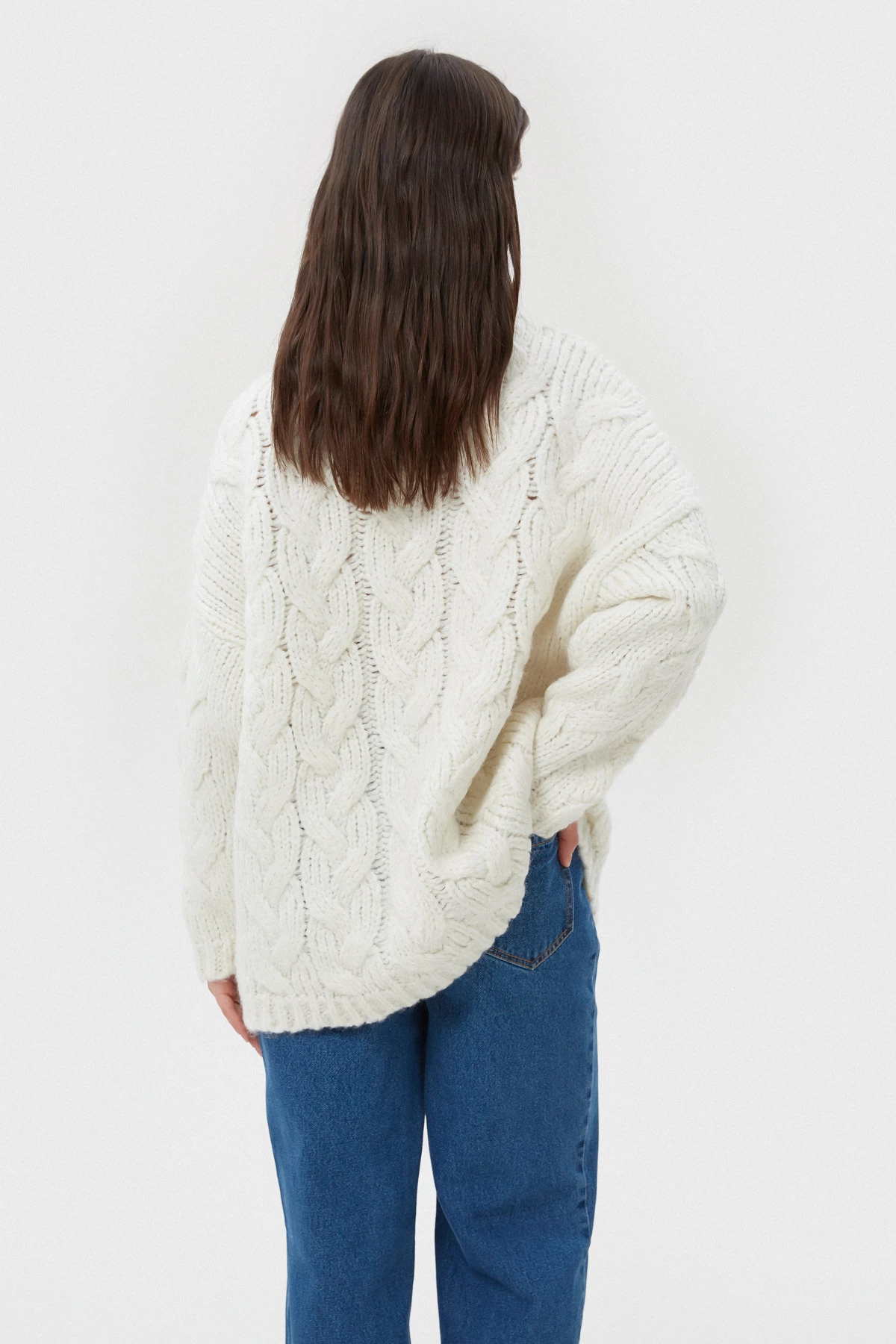 Milky elongated sweater in "braids" with wool, photo 6
