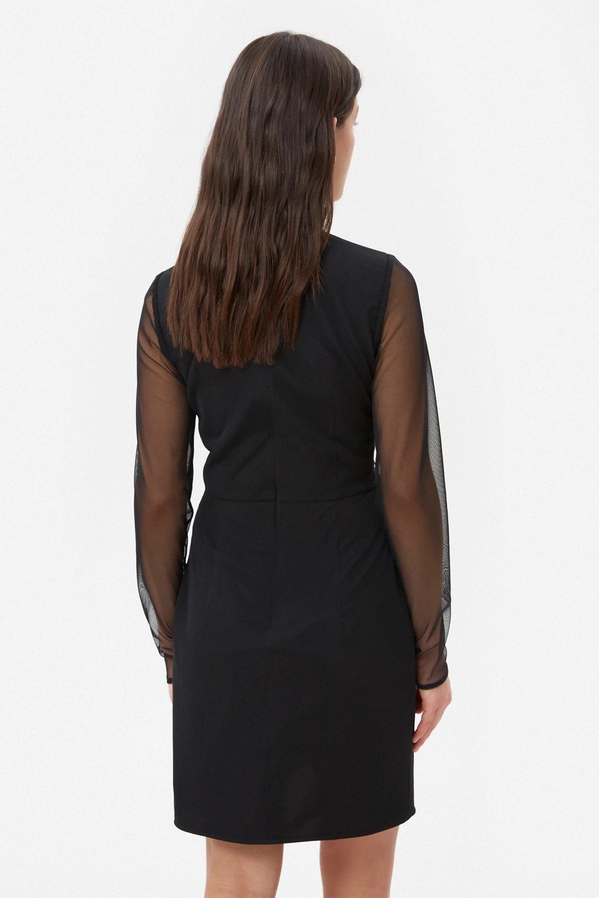 Коротка чорна сукня на затин із сітки, фото 4