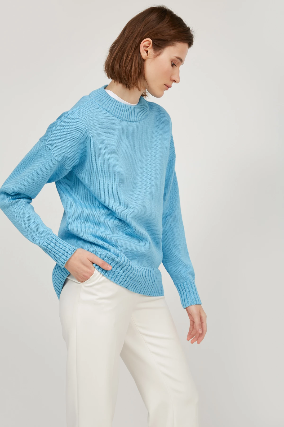 Blue knitted cotton sweater, photo 3