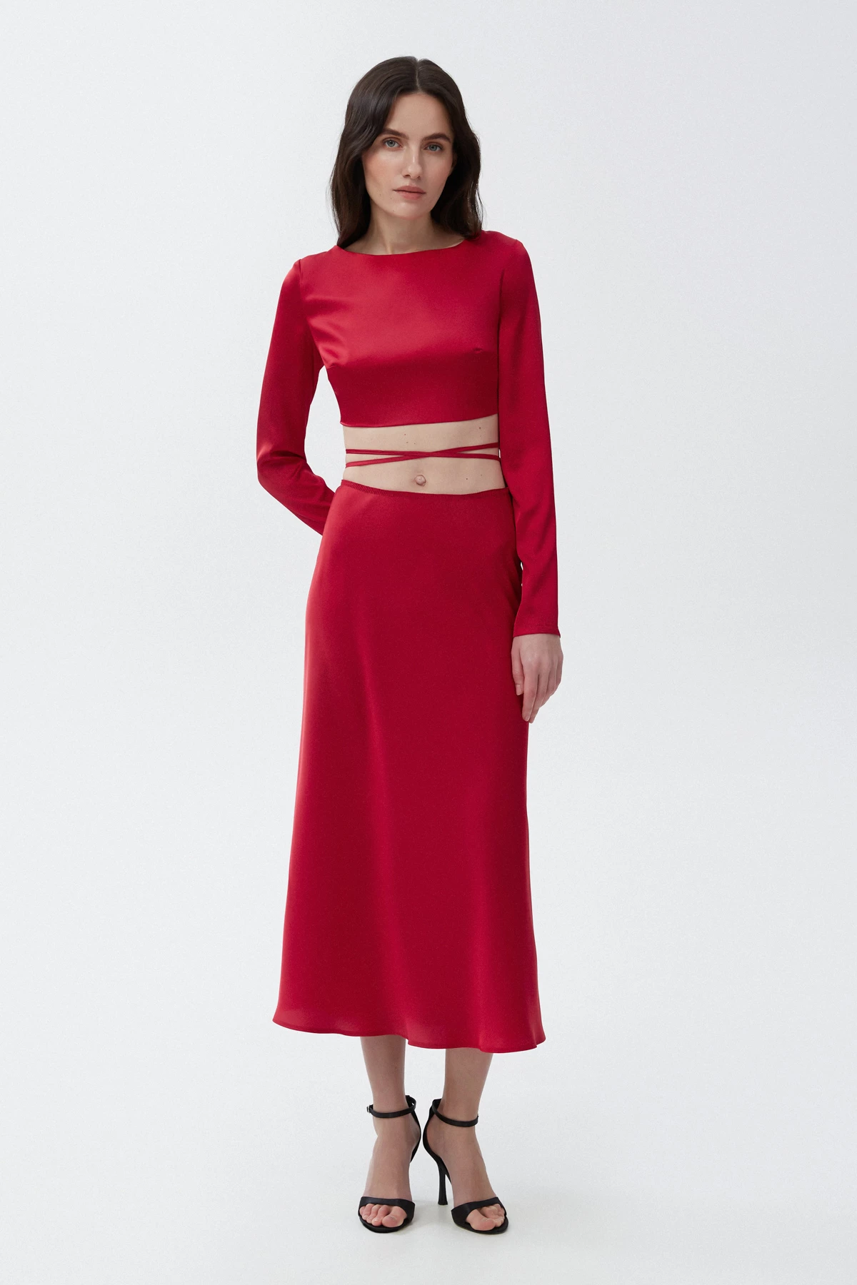 Red satin midi skirt, photo 2