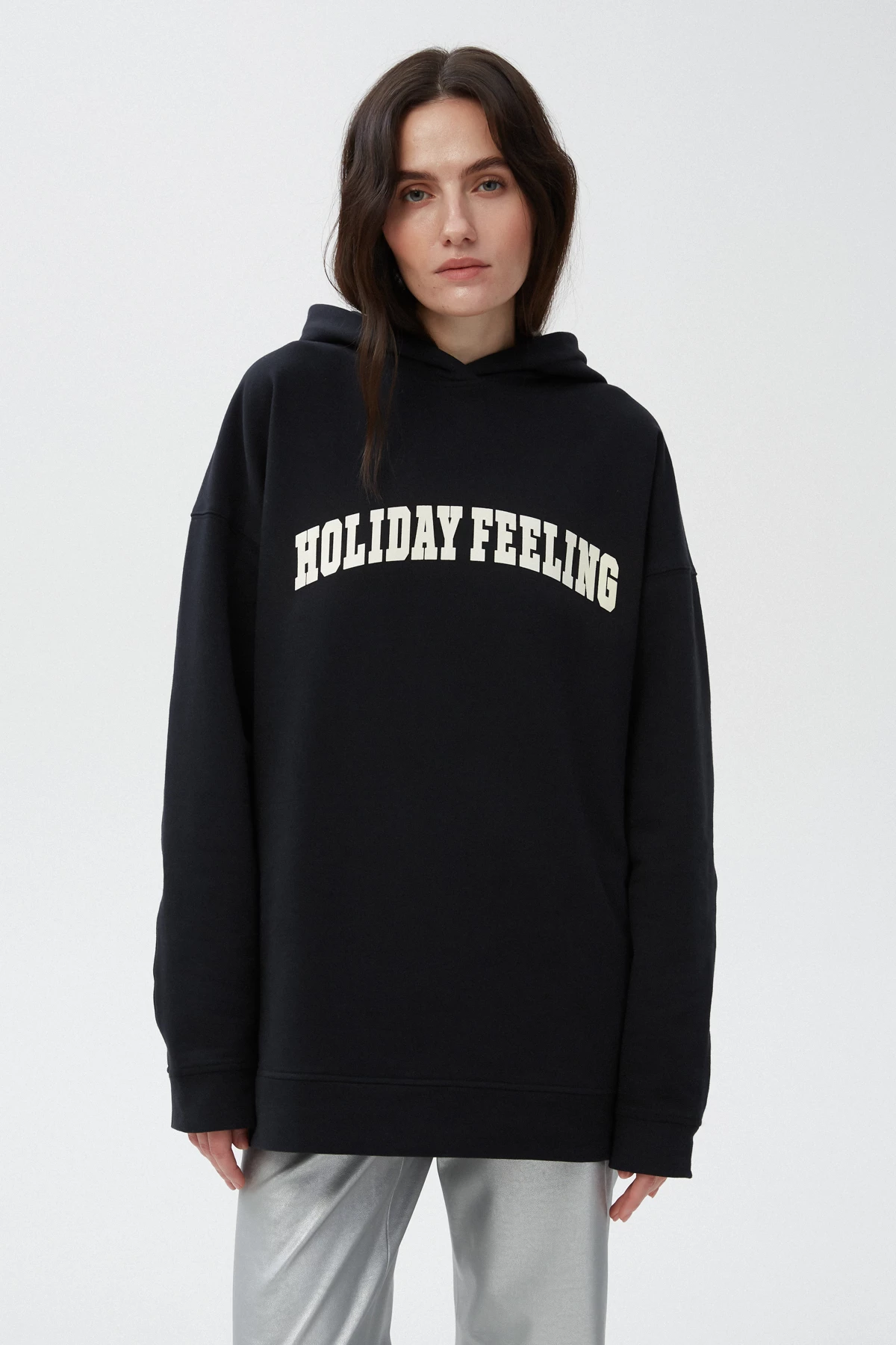 Black unisex hoodie "Holiday feeling" on fleece, photo 5