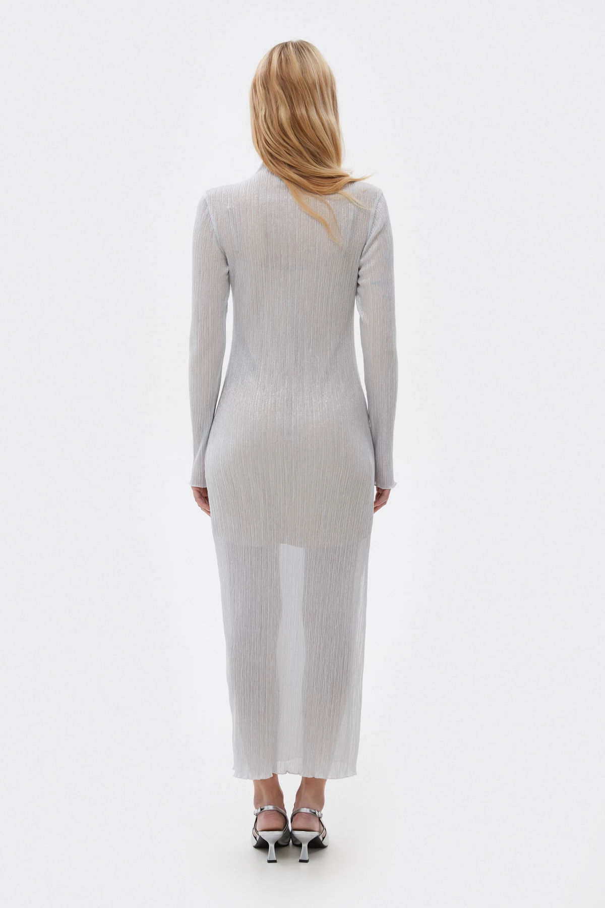 Срібна сукня подовжене міді з трикотажу пліссе Estro x MustHave, фото 5