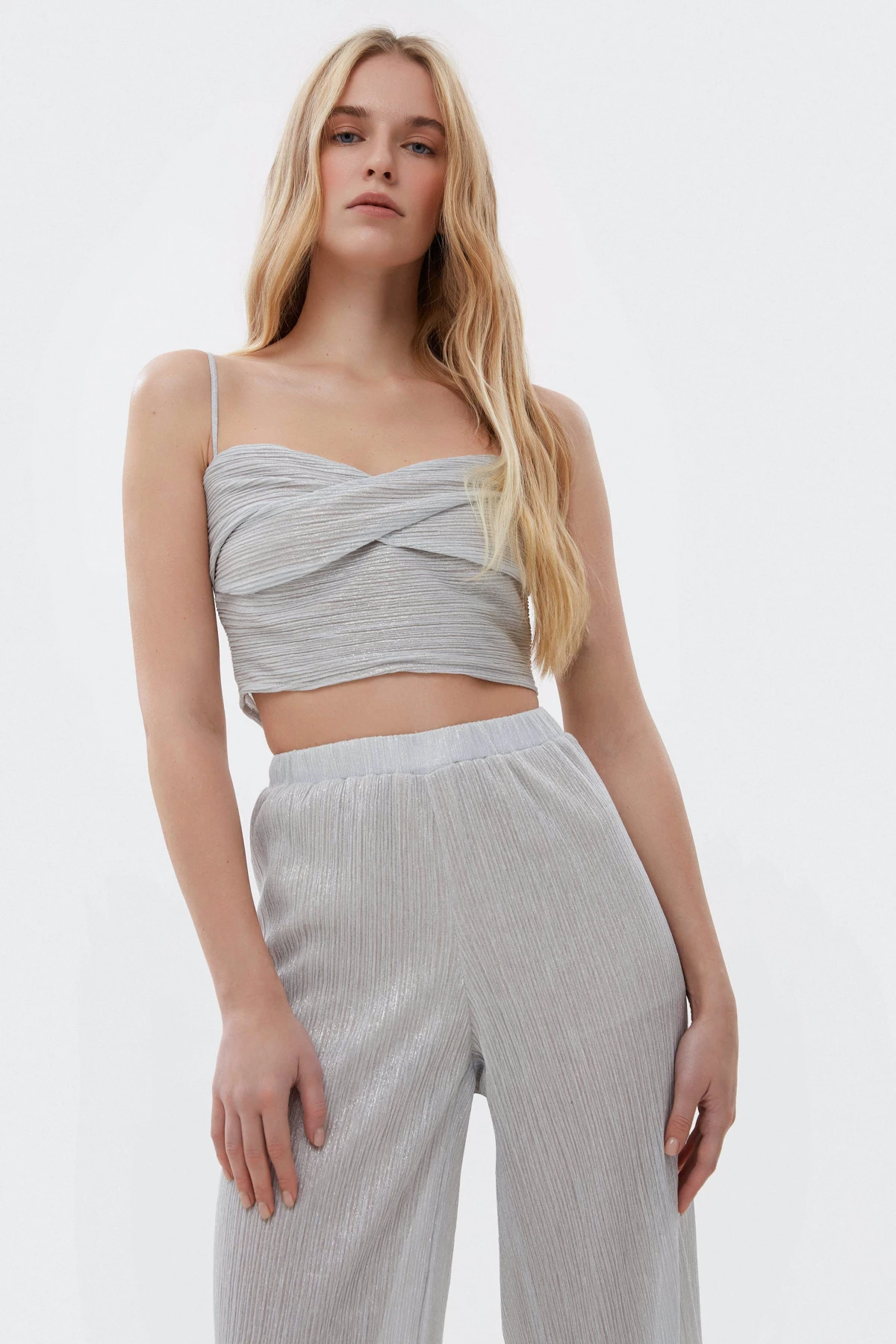 Silver pleated knit top Estro x MustHave , photo 1