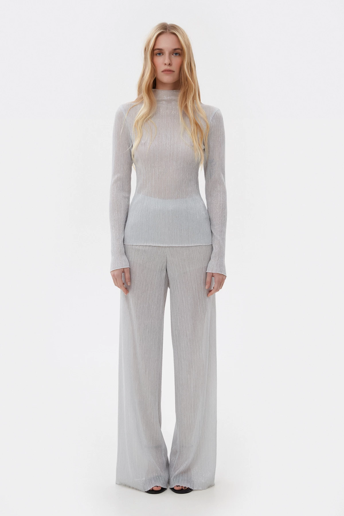Silver pleated knit longsleeve Estro x MustHave, photo 2
