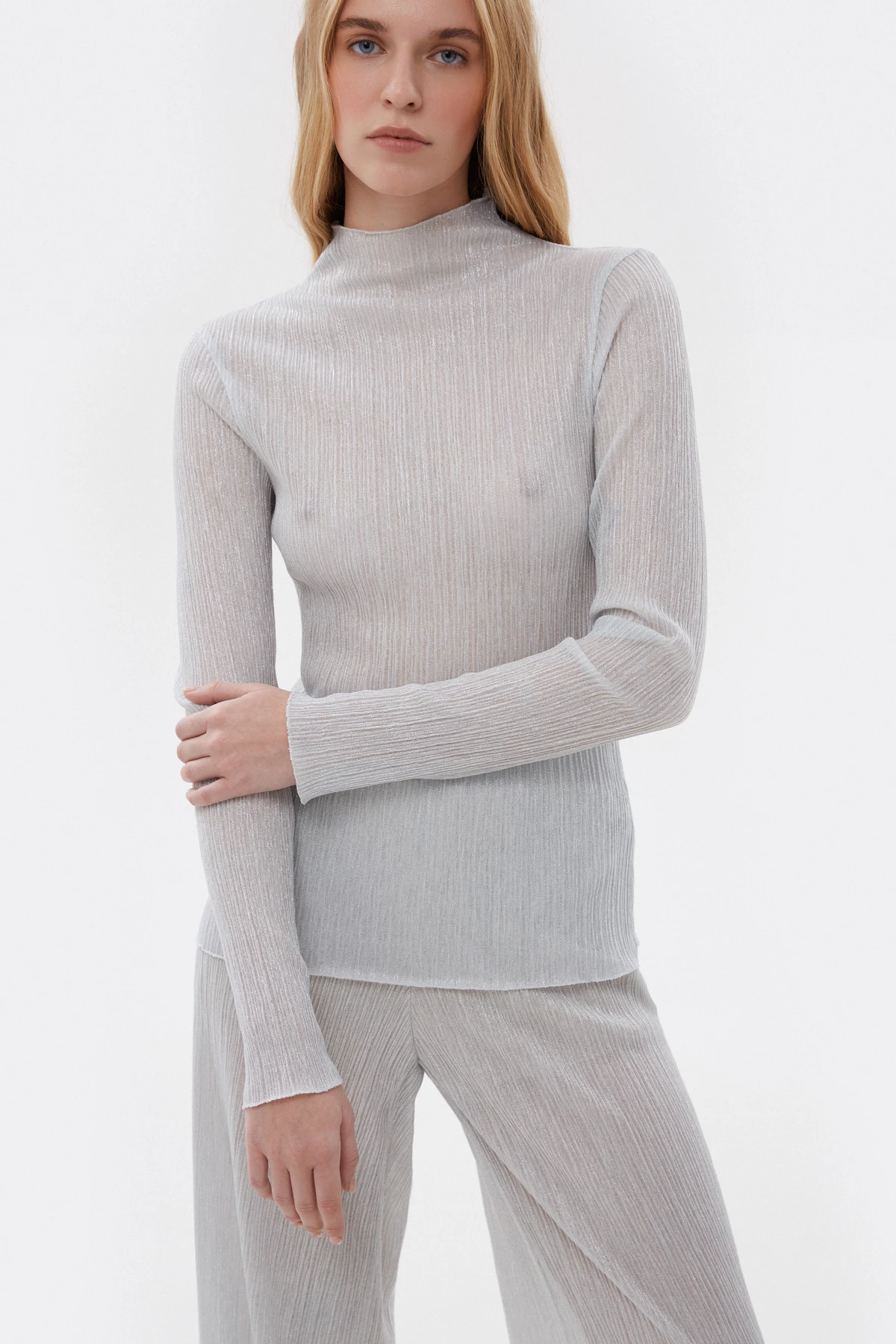 Silver pleated knit longsleeve Estro x MustHave, photo 3