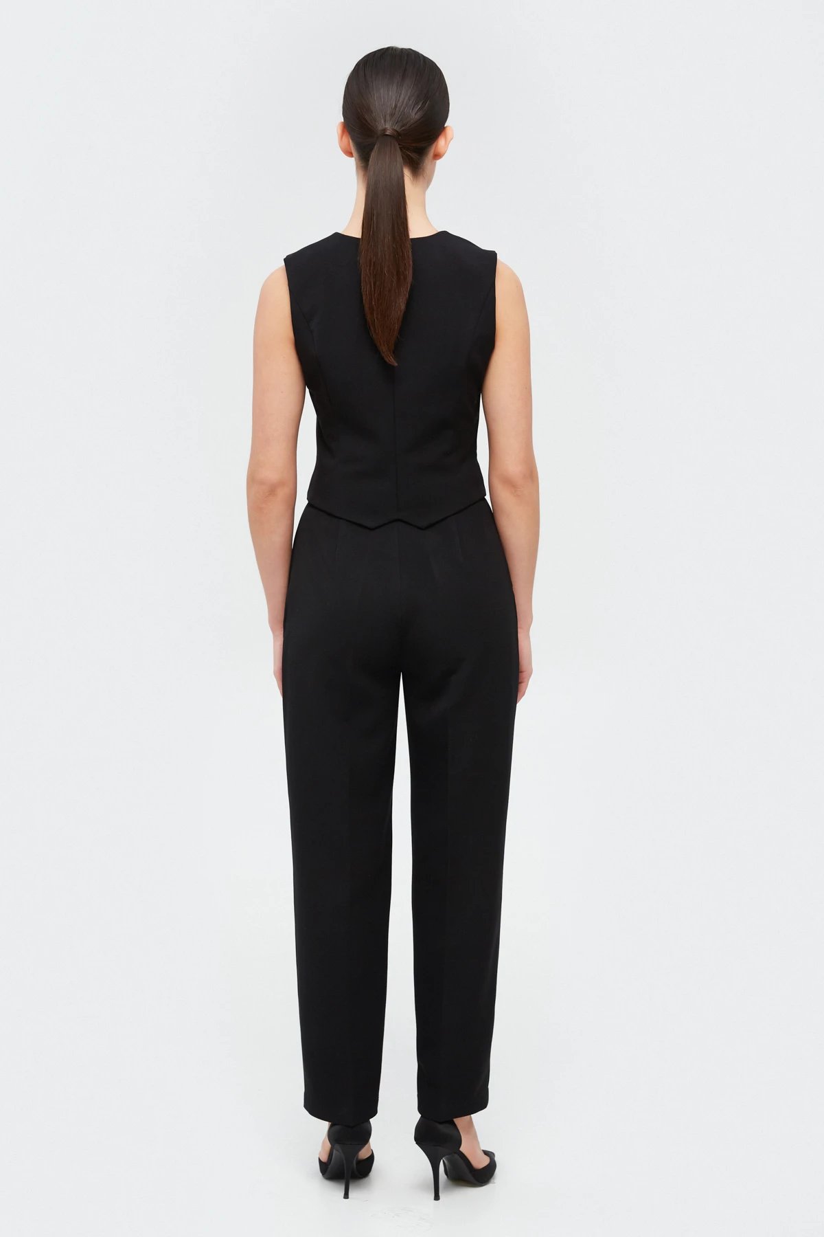 Black cropped pants made of suit fabric with viscose, photo 4