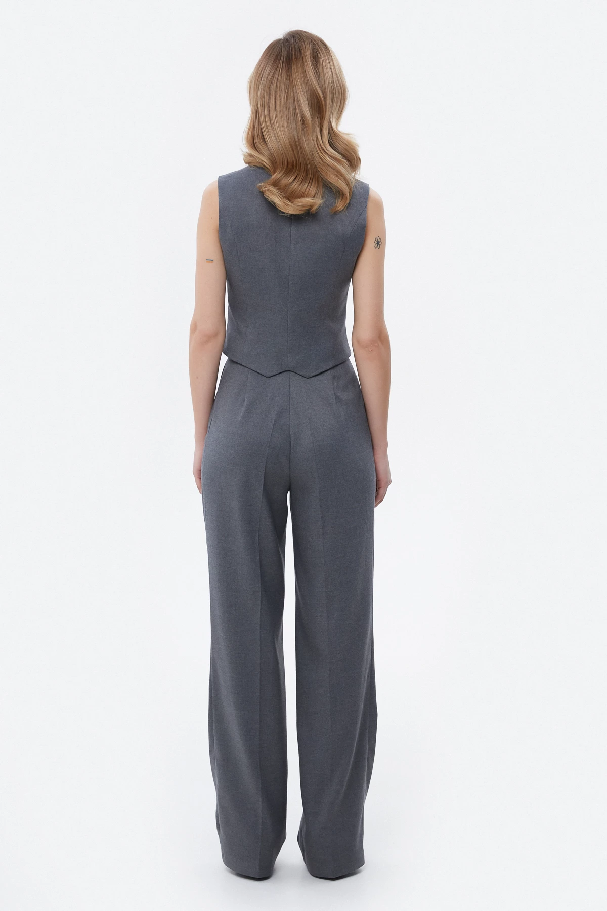 Wide elongated gray pants with viscose, photo 4