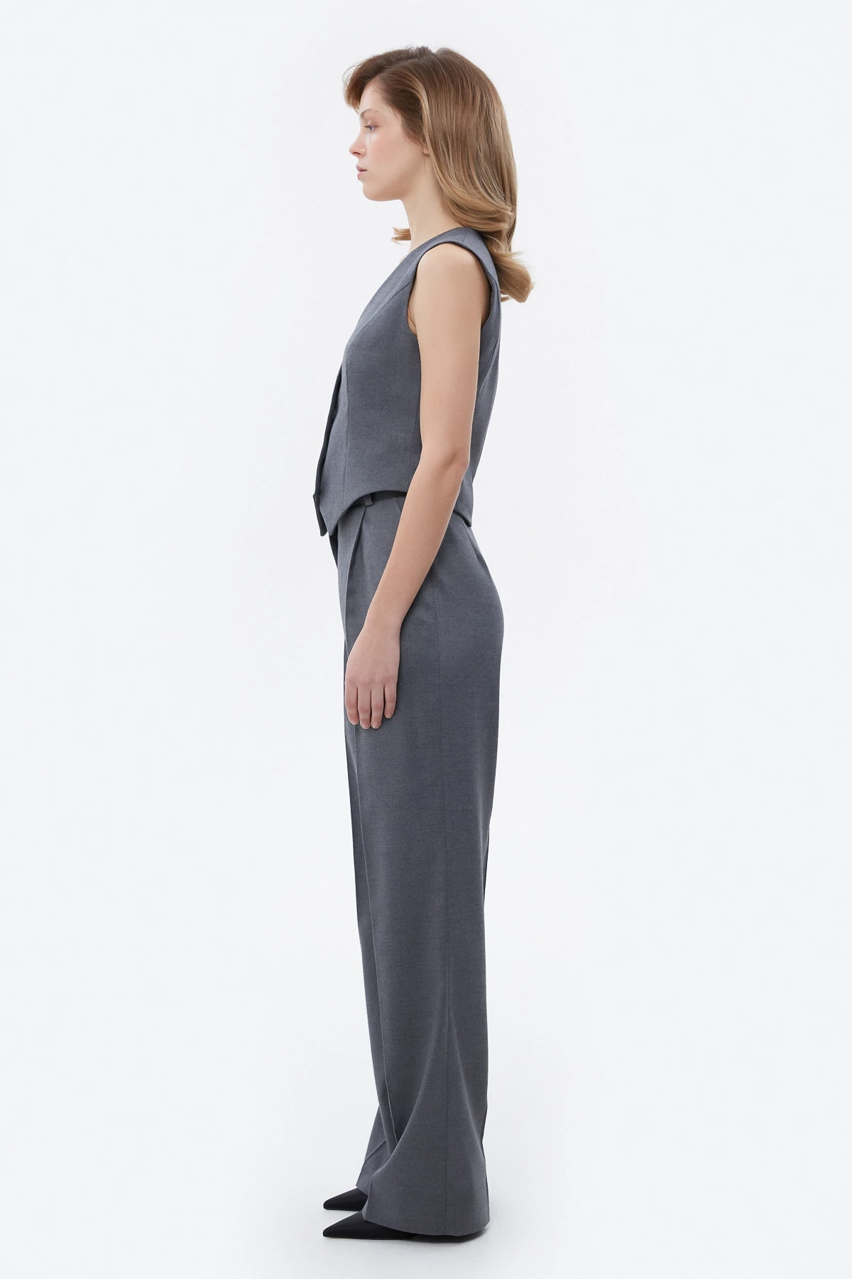 Wide elongated gray pants with viscose, photo 5