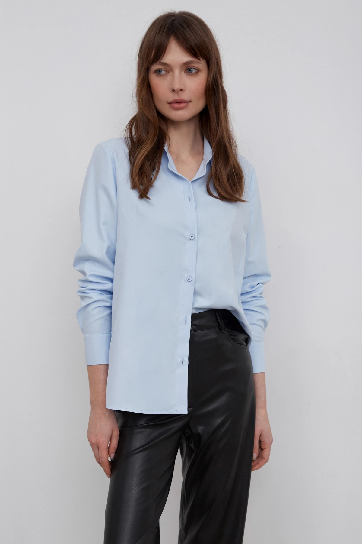 Basic blue shirt with loose fit and cotton, photo 1