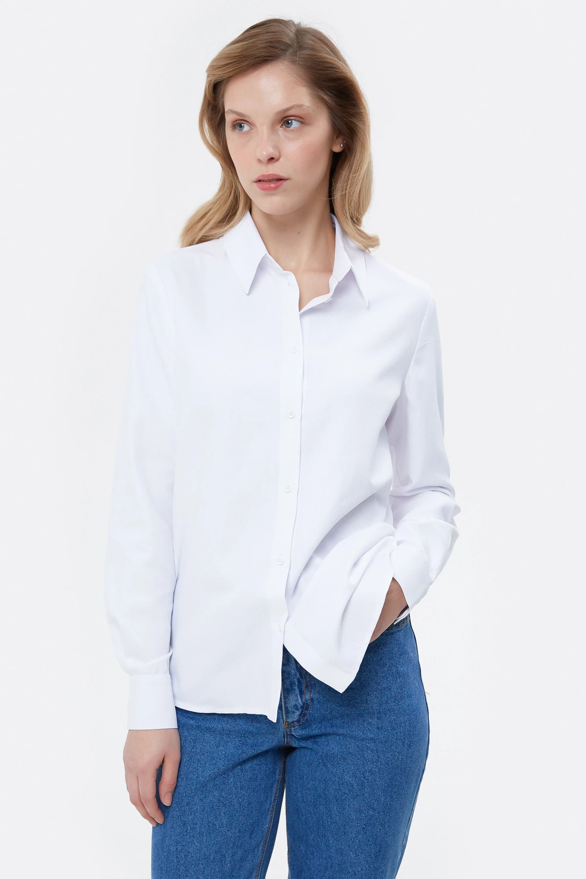 Базова біла сорочка вільного крою з бавовною, фото 1