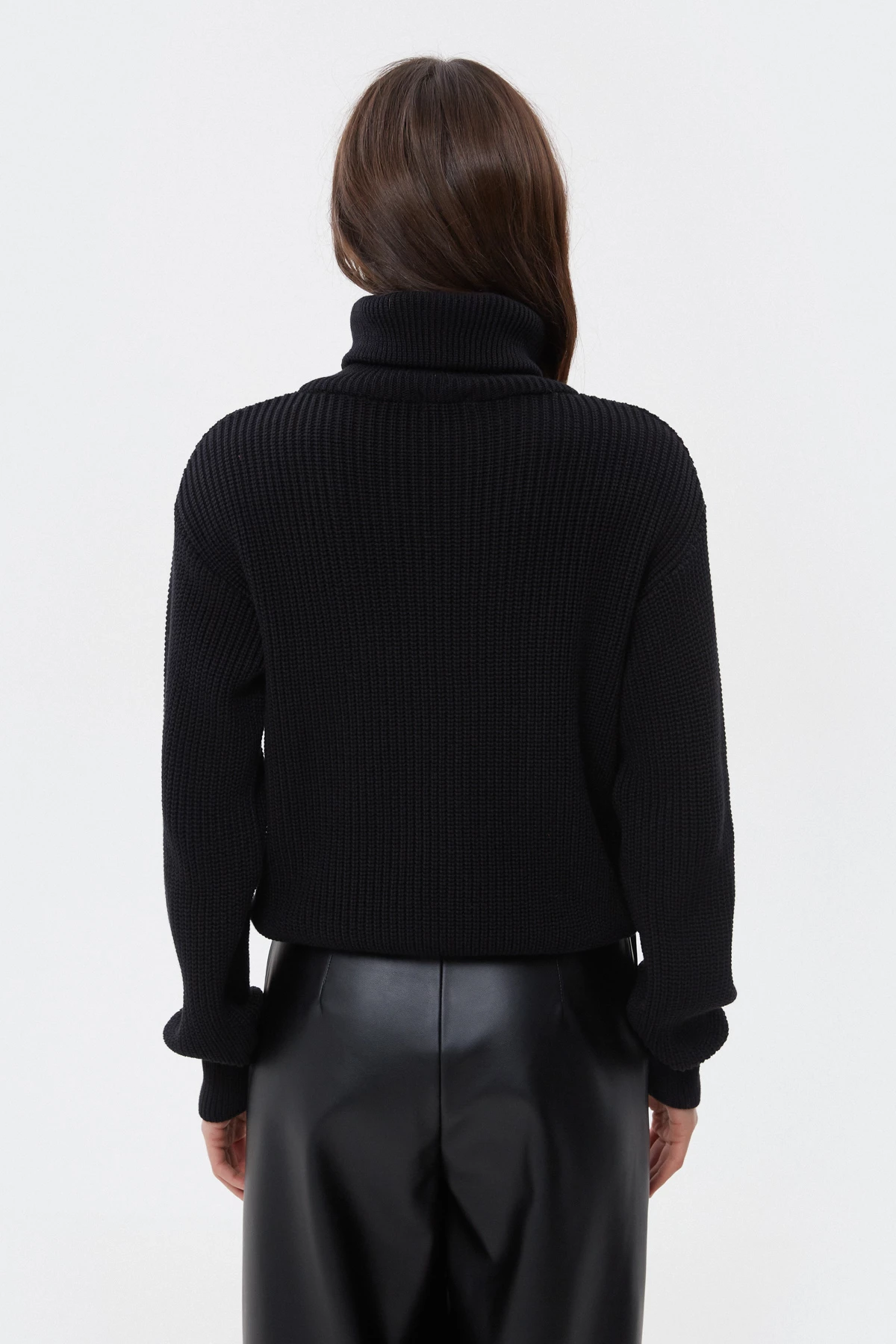 Чорний в’язаний светр з бавовни з блискавкою, фото 5