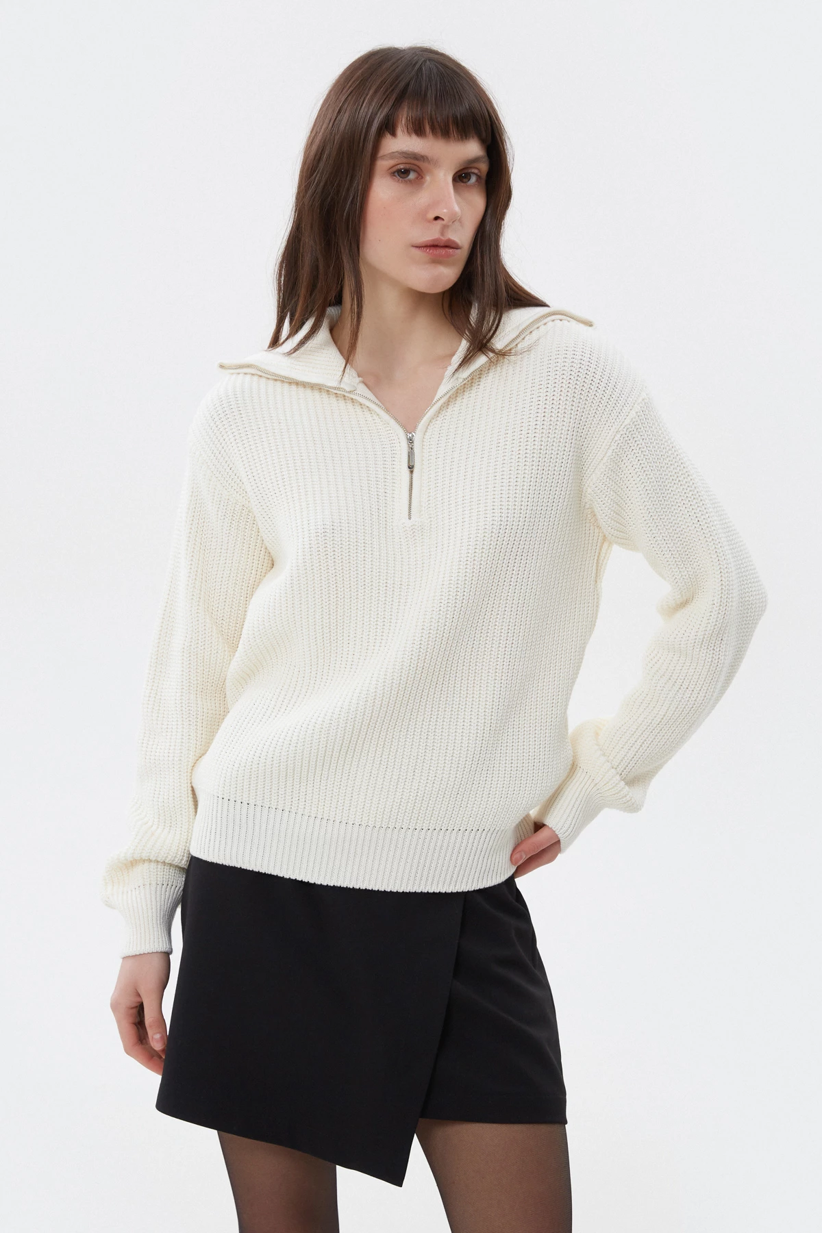 Milky cotton zip-up knit sweater, photo 2