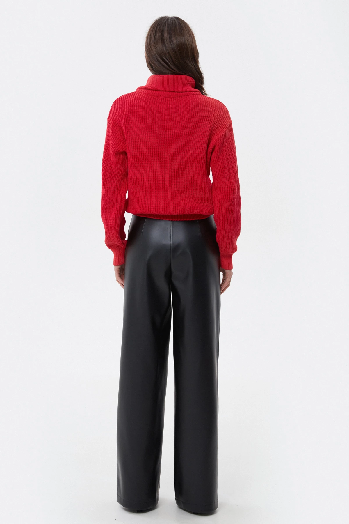 Red cotton zip-up knit sweater, photo 6