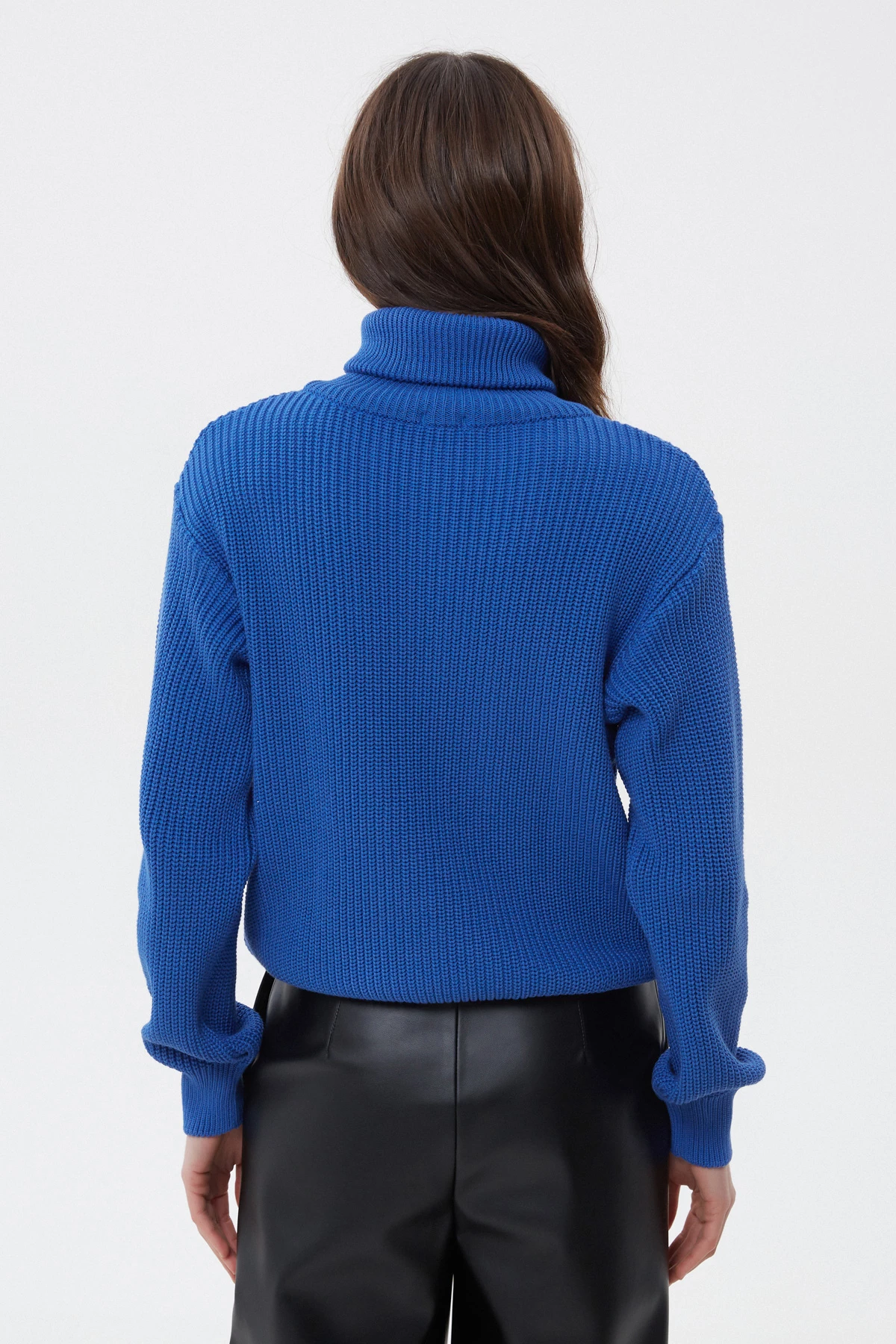 Синій в’язаний светр з бавовни з блискавкою, фото 6